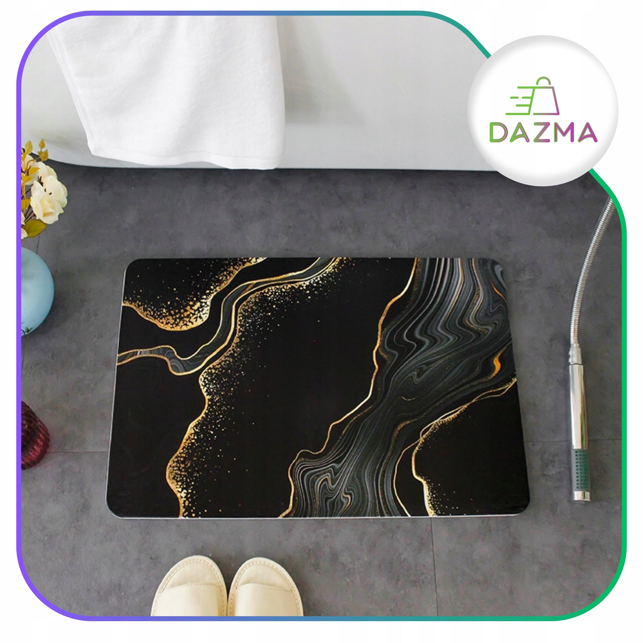 Bathroom Rug Xl 80X50 Black Marble Anti-Slip Quick Drying Mat Material polyester
