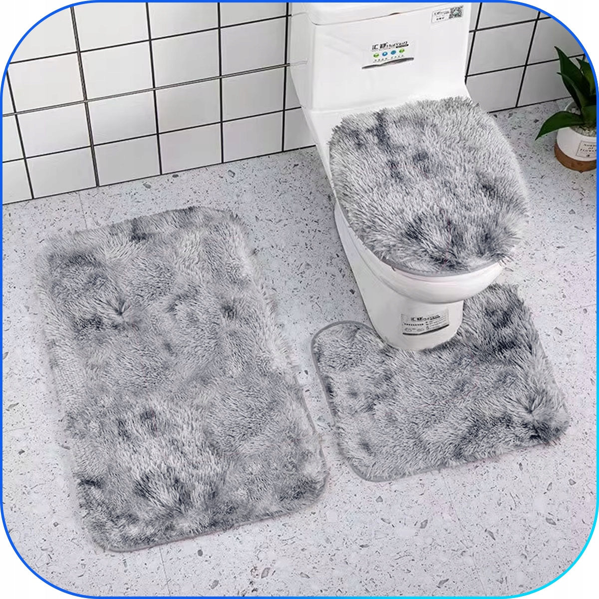 Bathroom Rugs Set 3in1 Grey Non-Slip Quick-Drying SOFT Length 80 cm