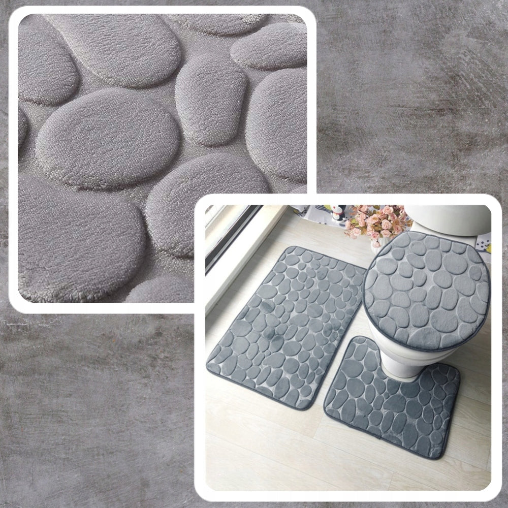 Bathroom Rugs Set of 3 Non-Slip Soft Grey Stone Brand P&S