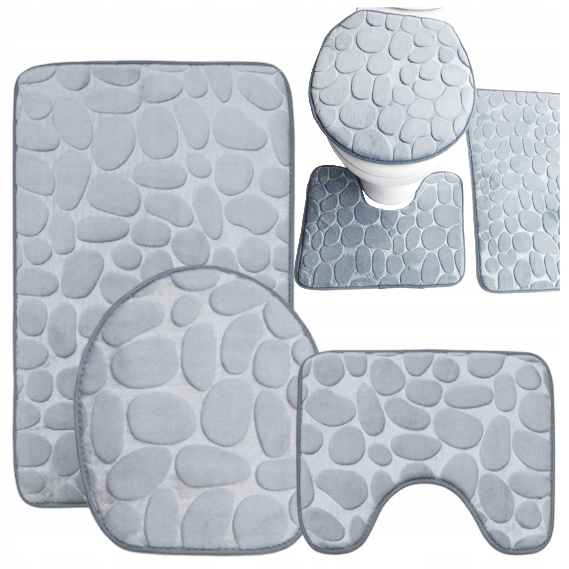 Bathroom Rugs Set of 3 Non-Slip Soft Grey Stone