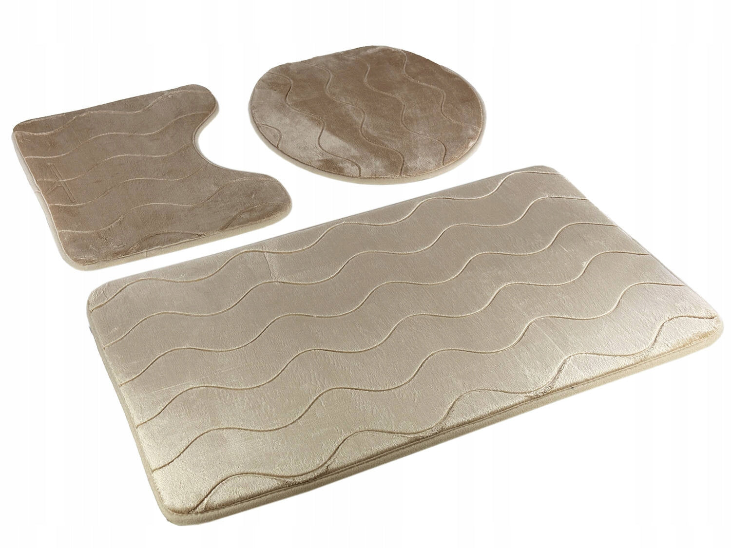 Bathroom Rugs Sumba Beige Sidewalks Non-Slip Waves Set of 3