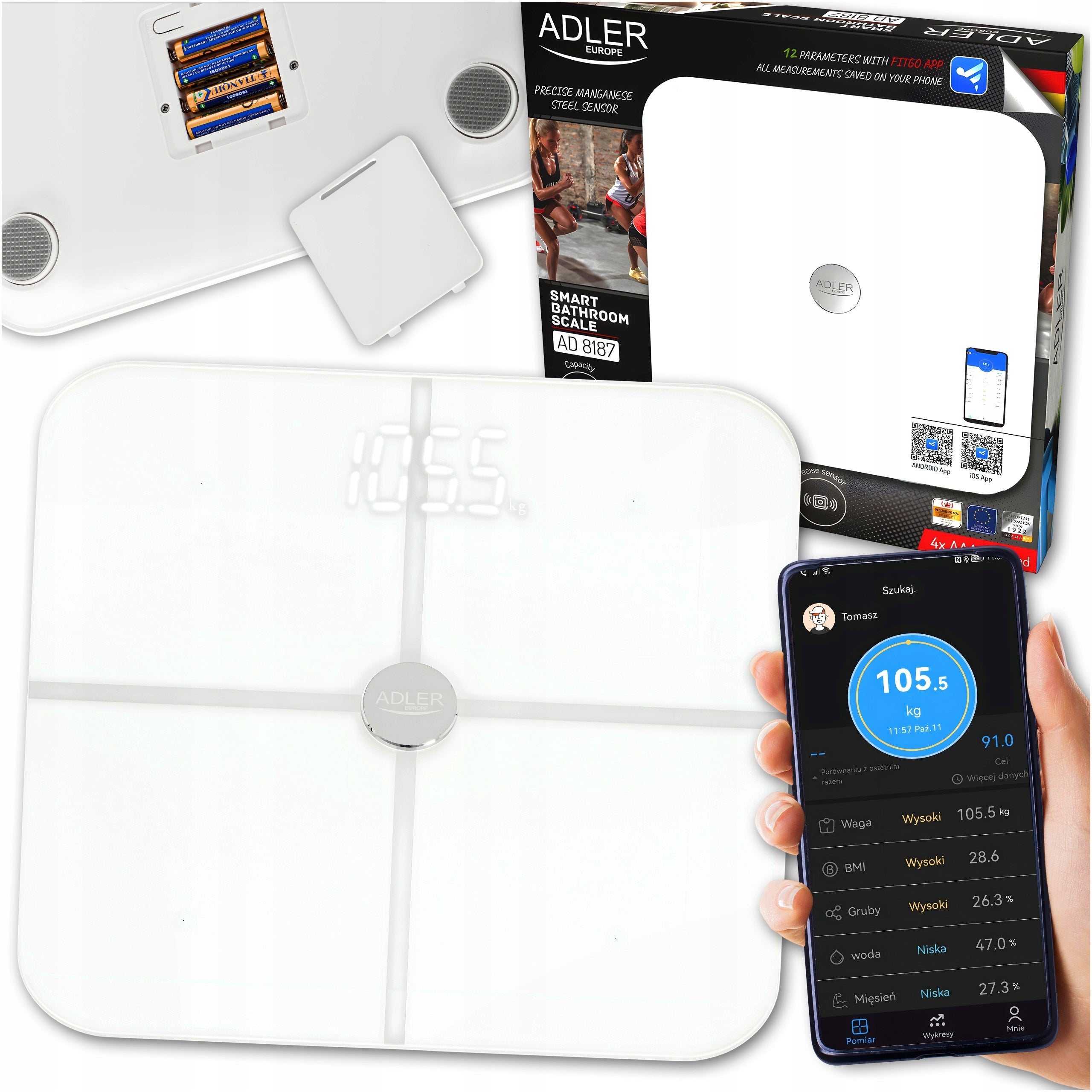 Bathroom Scale Analytical Electronic Smart Glass Analysis Adler 8187