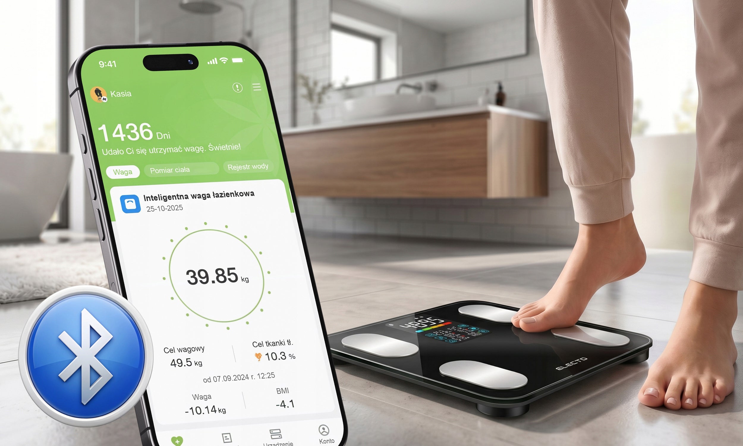 Bathroom Scale Analytical Electronic Smart Sports App BMI 24in1 Model ELEKTRONICZNA APLIKACJA PO POLSKU ANALITYCZNA BMI