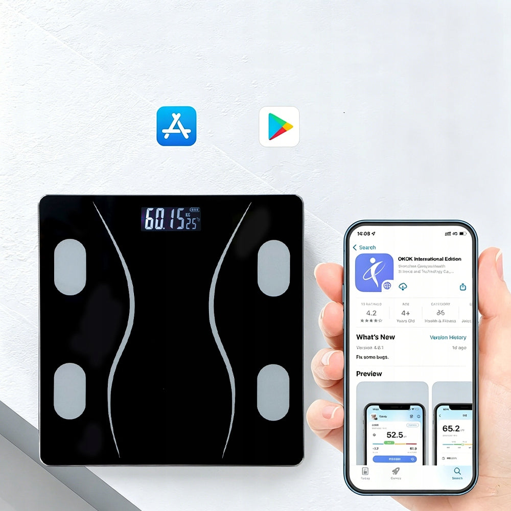 Bathroom Scale Analytical Electronic Smart Sports App BMI Additional features Bluetooth non-slip base