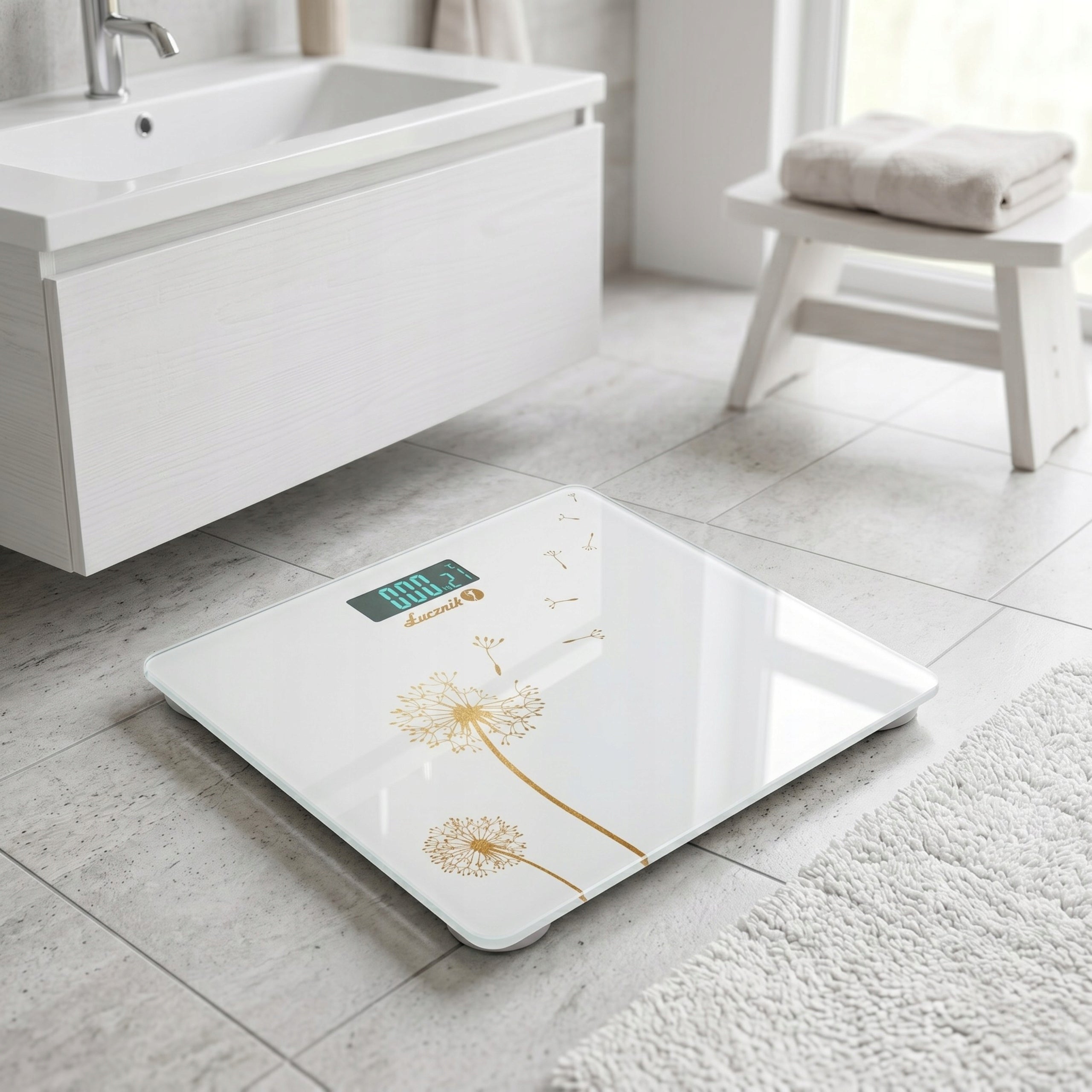 Bathroom Scale Electronic Glass Accurate Łucznik White 150kg +BATTERIES Manufacturer code 07.218