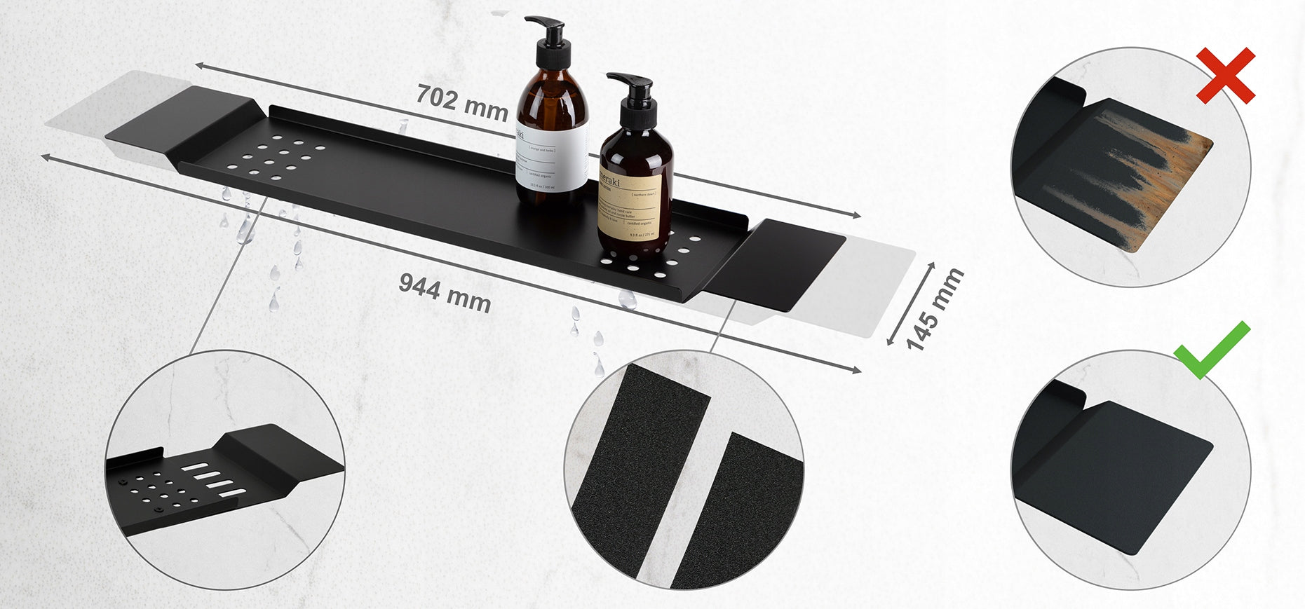 Bathroom Shelf for Bathtub Black Expandable Tray Adjustable Stainless Steel Brand DABSTORY