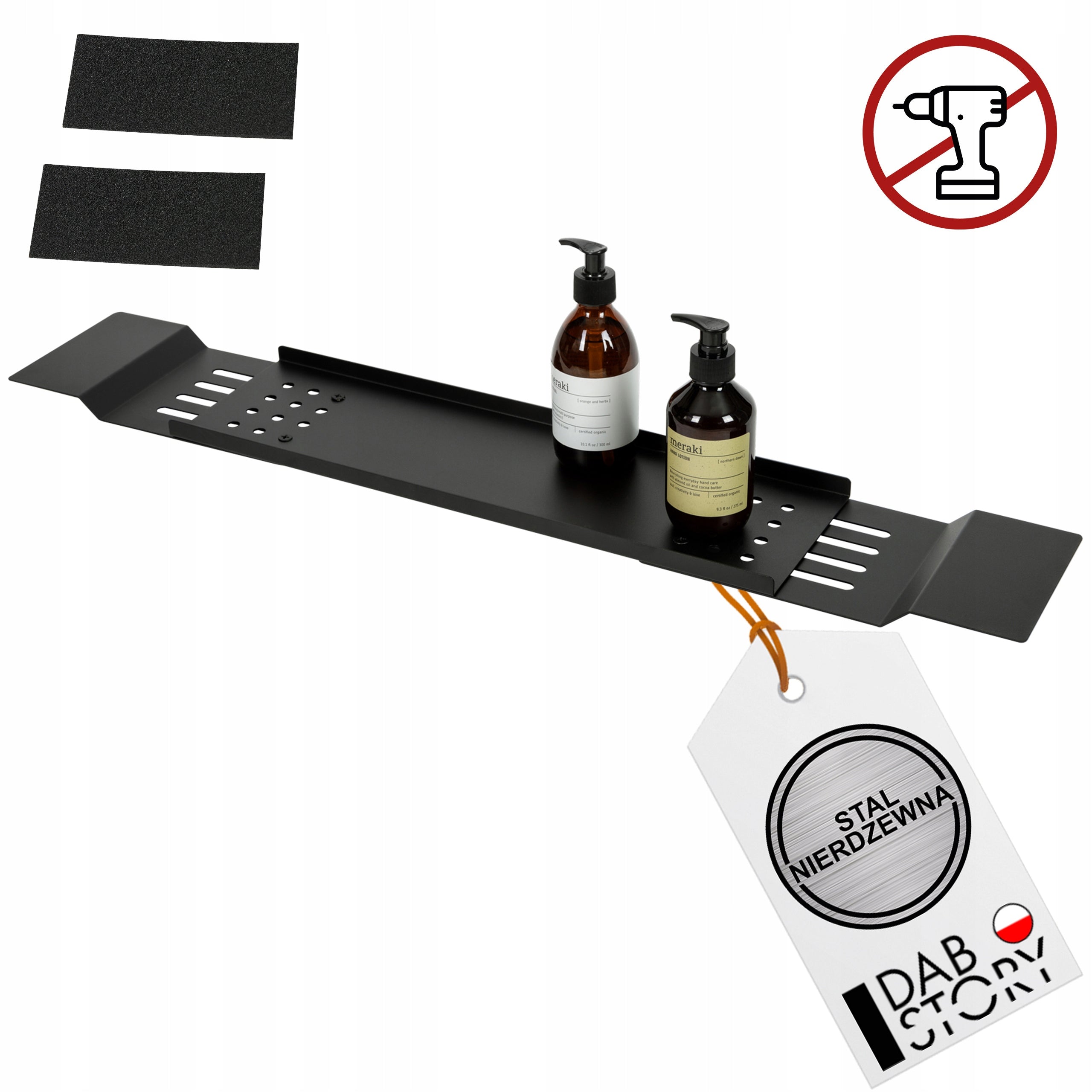 Bathroom Shelf for Bathtub Black Expandable Tray Adjustable Stainless Steel