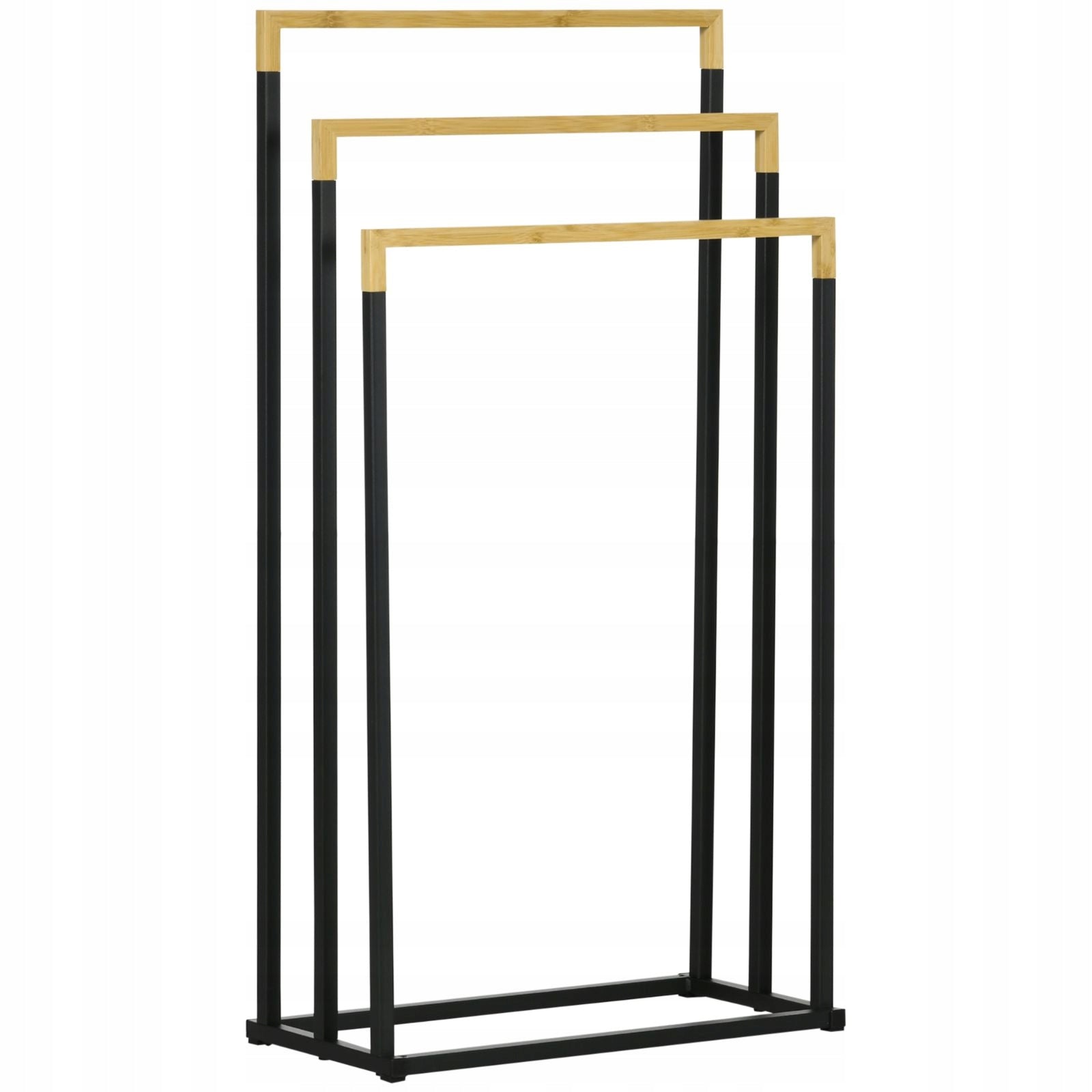 Bathroom Towel Rack 3-Shoulder Black Steel Bamboo House Shower Brand no brand