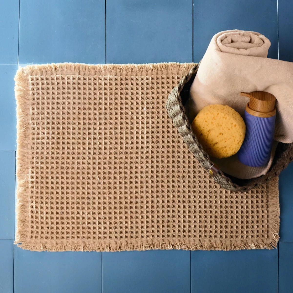 Bathroom rug VAFFEL beige with wafer texture 40x60 cm HOMLA Thickness 1 mm