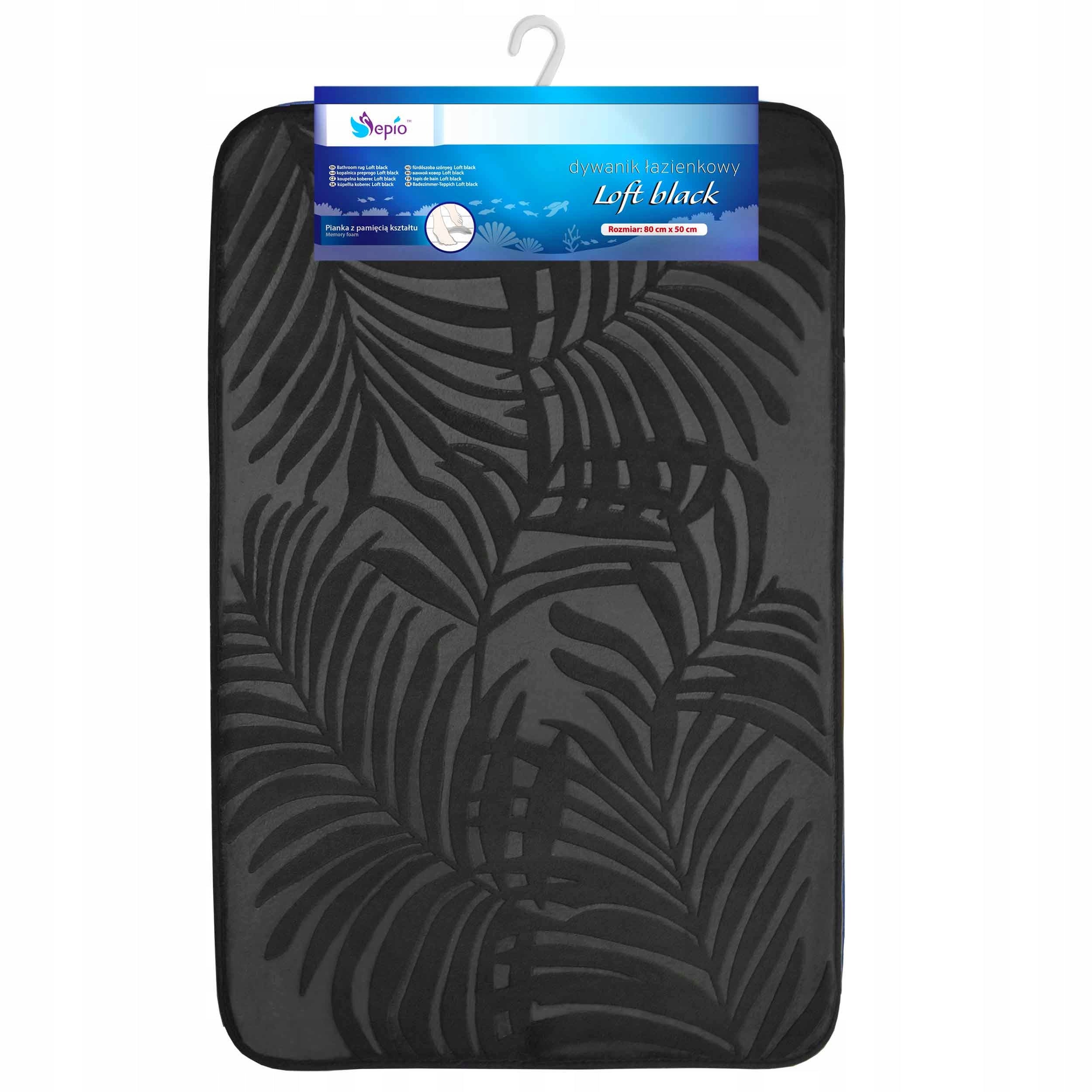Bathroom rug, black, rubber coating, anti-slip, smooth, interesting Manufacturer code 10DYWLAZLOFBL