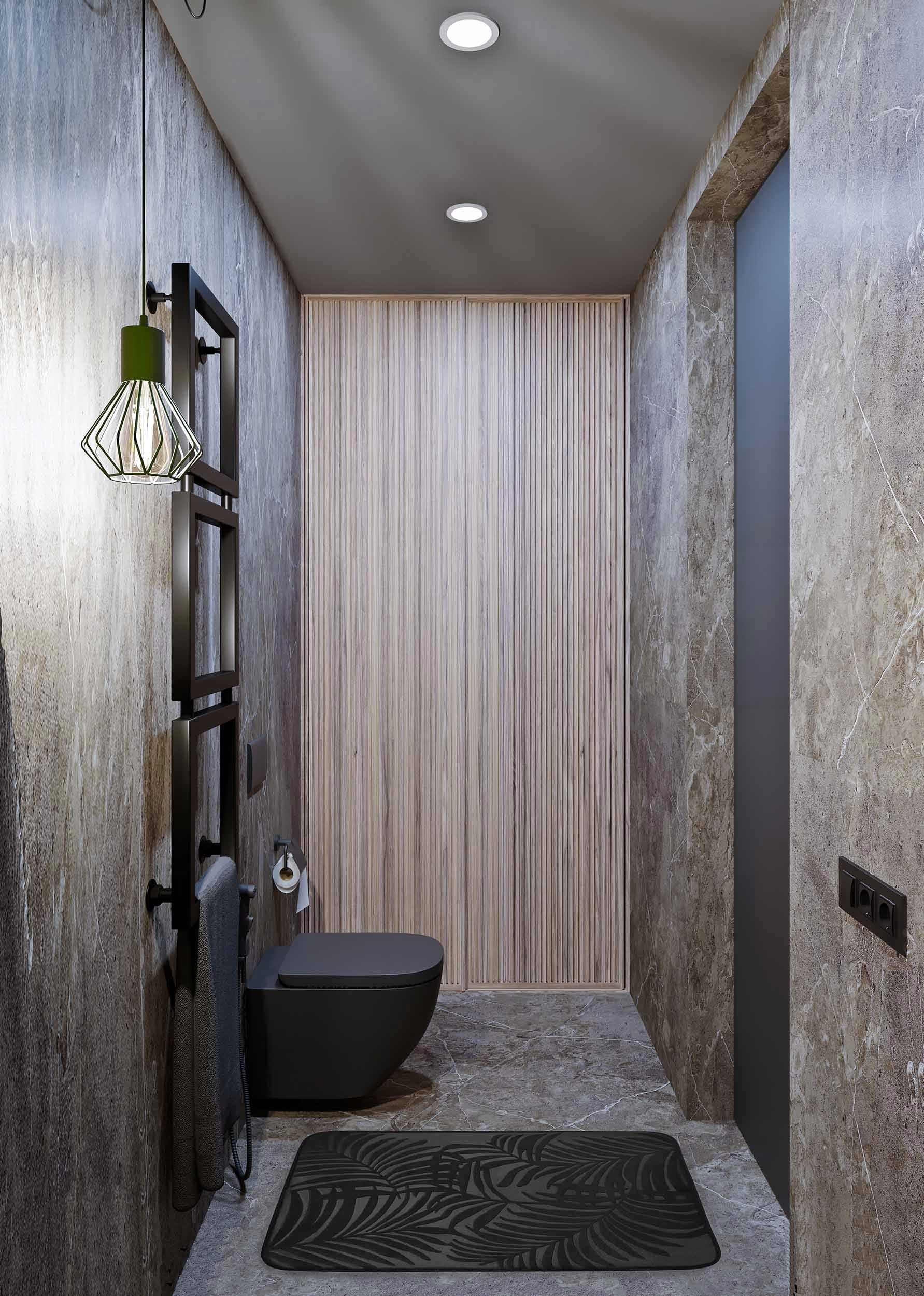 Bathroom rug, black, rubber coating, anti-slip, smooth, interesting Product width 50 cm