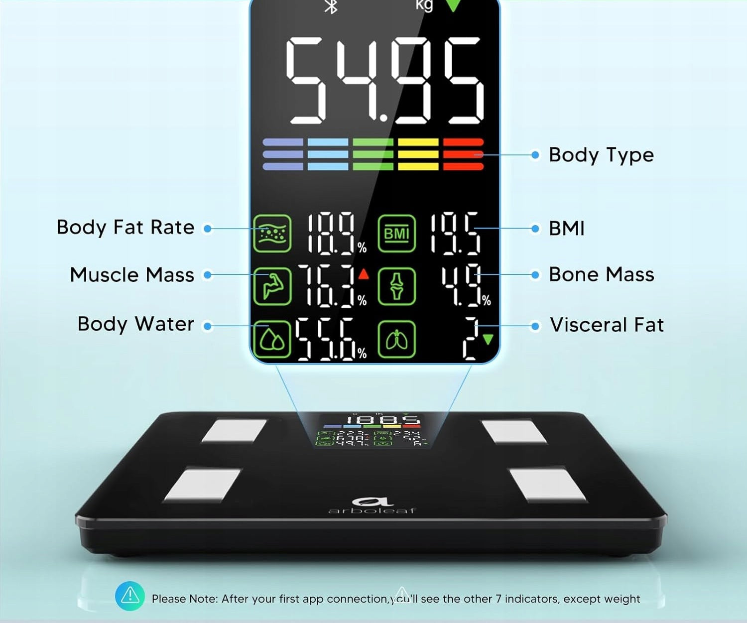 Bathroom scale for measuring body fat, muscle mass + application! Product weight 1.64 kg