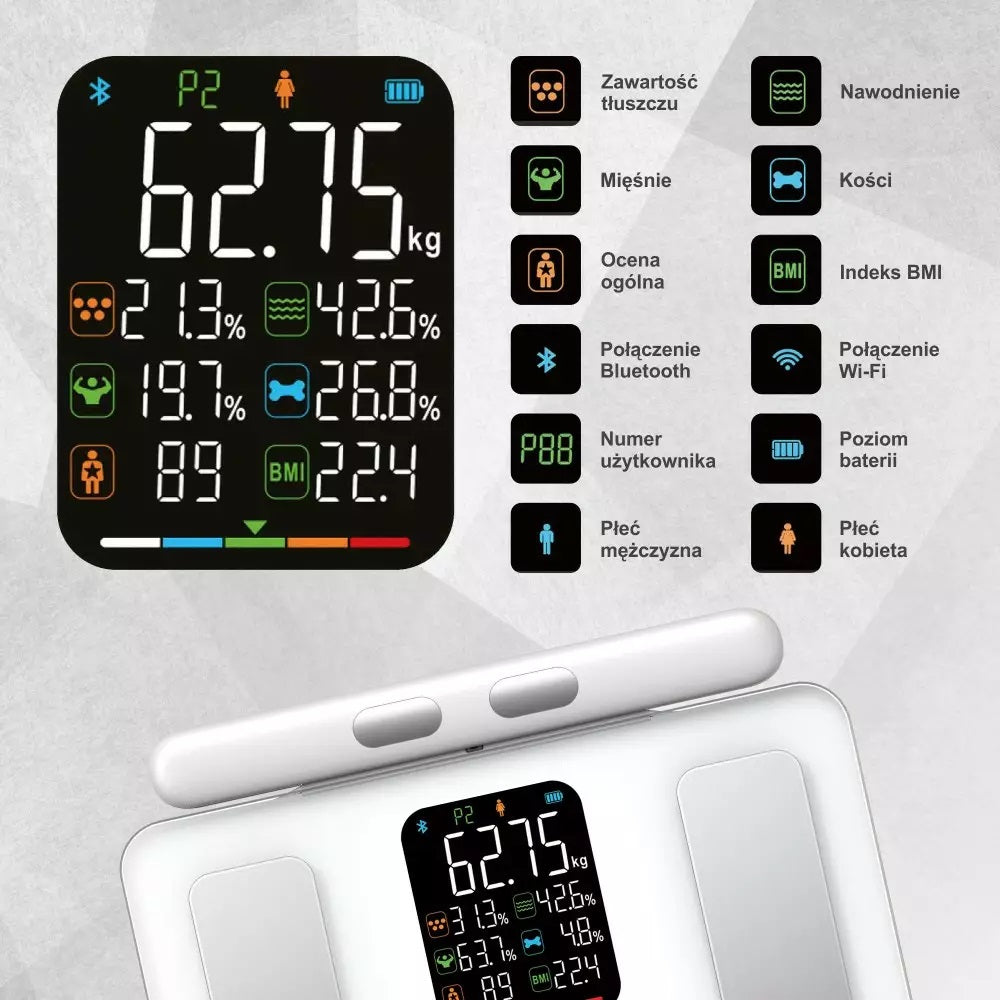 Bathroom scale with handle, electronic, precise body composition, White Brand no brand