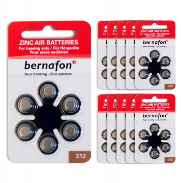 Batteries for Hearing Aids Bernafon 312 - Set of 10 Leaves (60 Pieces)
