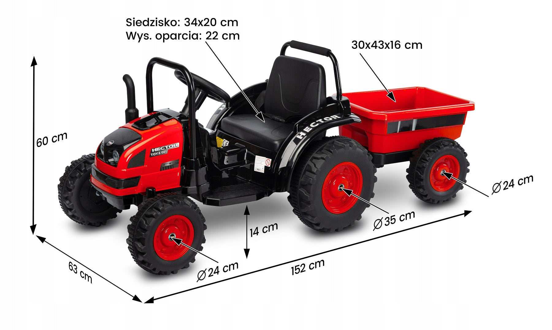 Battery Vehicle Tractor Hector Toyz Caretero Red with Trailer Manufacturer code TOYZ-7141