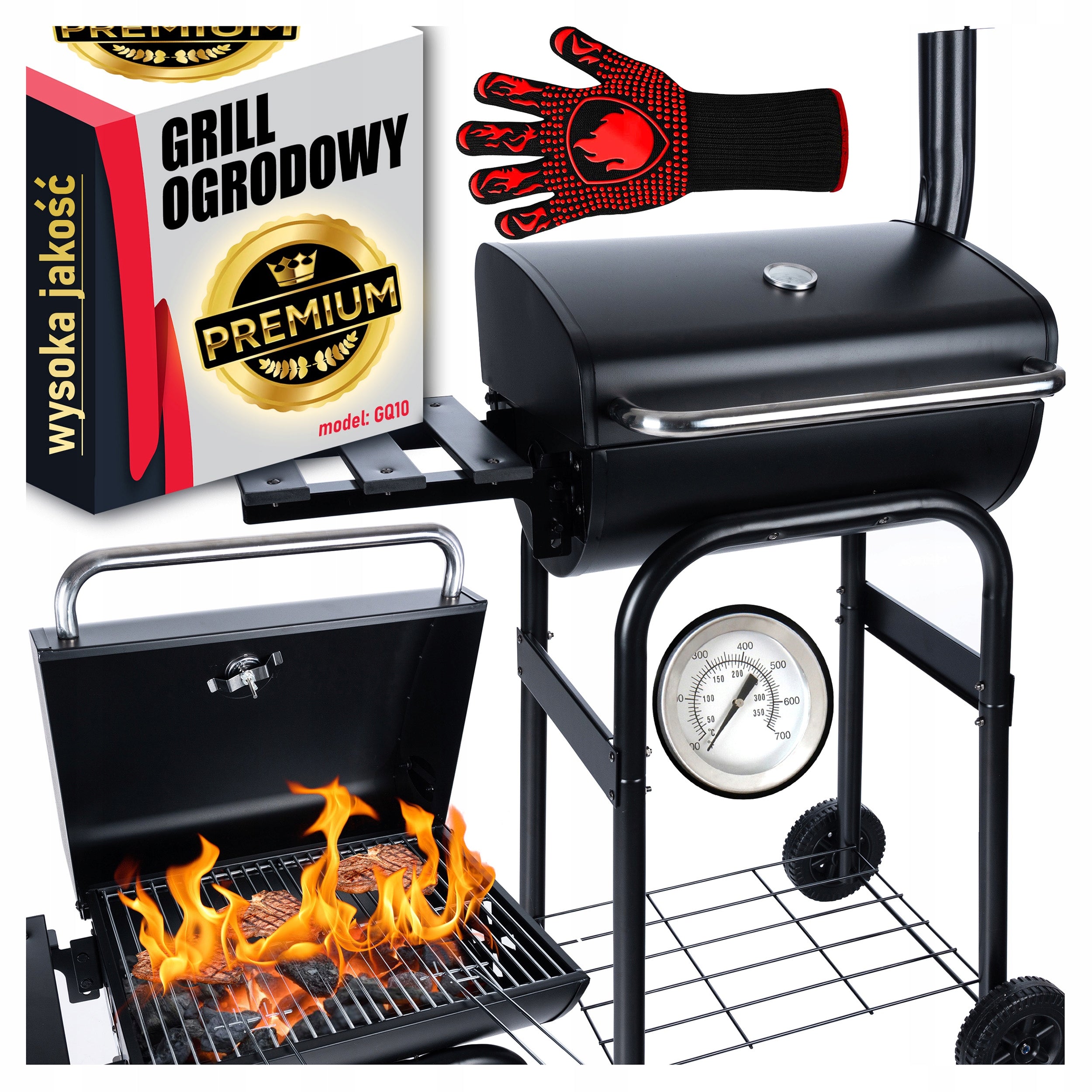 Bbq Portable Grill with Charcoal Garden Cover for Briquette Lockable + Chimney Grill depth 41 cm