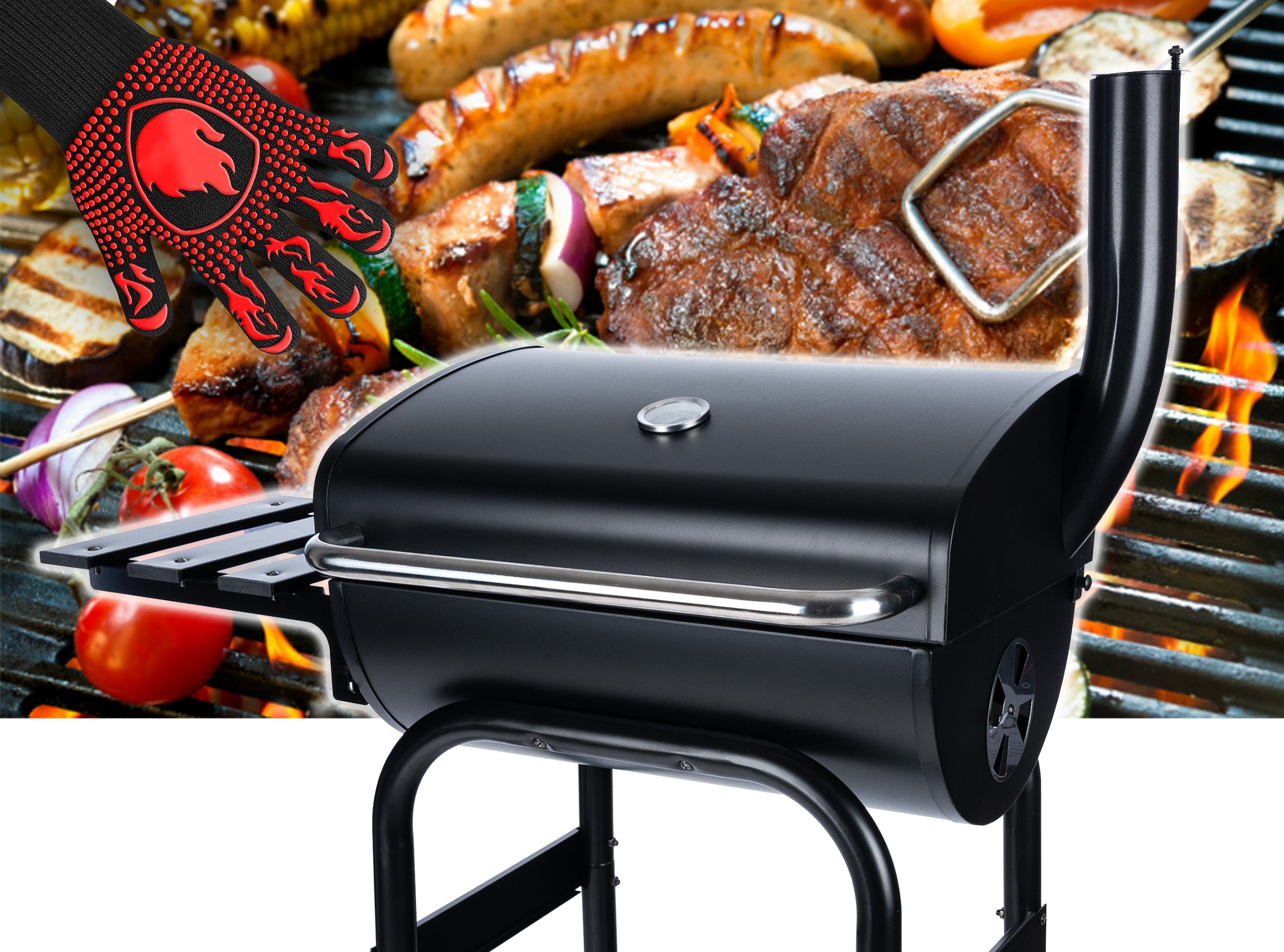 Bbq Portable Grill with Charcoal Garden Cover for Briquette Lockable + Chimney Packaging status original