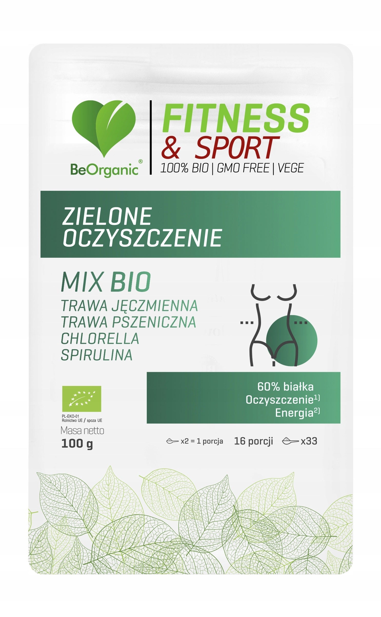 BeOrganic Fitness & Sport GREEN CLEANSING BIO Powder 100g Expiration date not specified