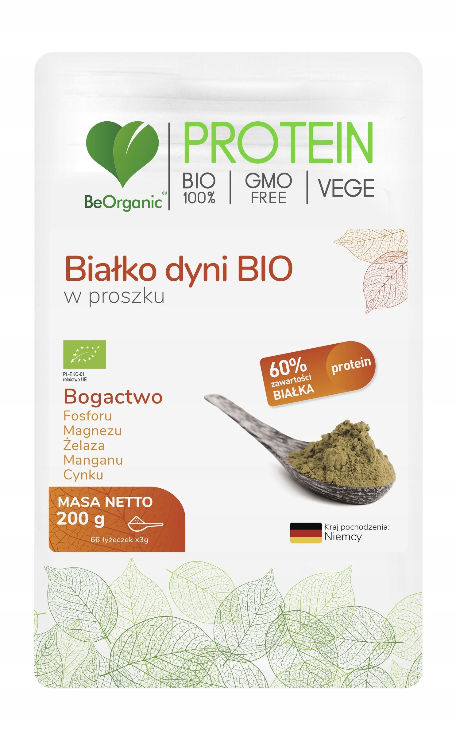 BeOrganic Protein PUMPKIN PROTEIN BIO POWDER 200g 60% PROTEIN Expiration date not specified