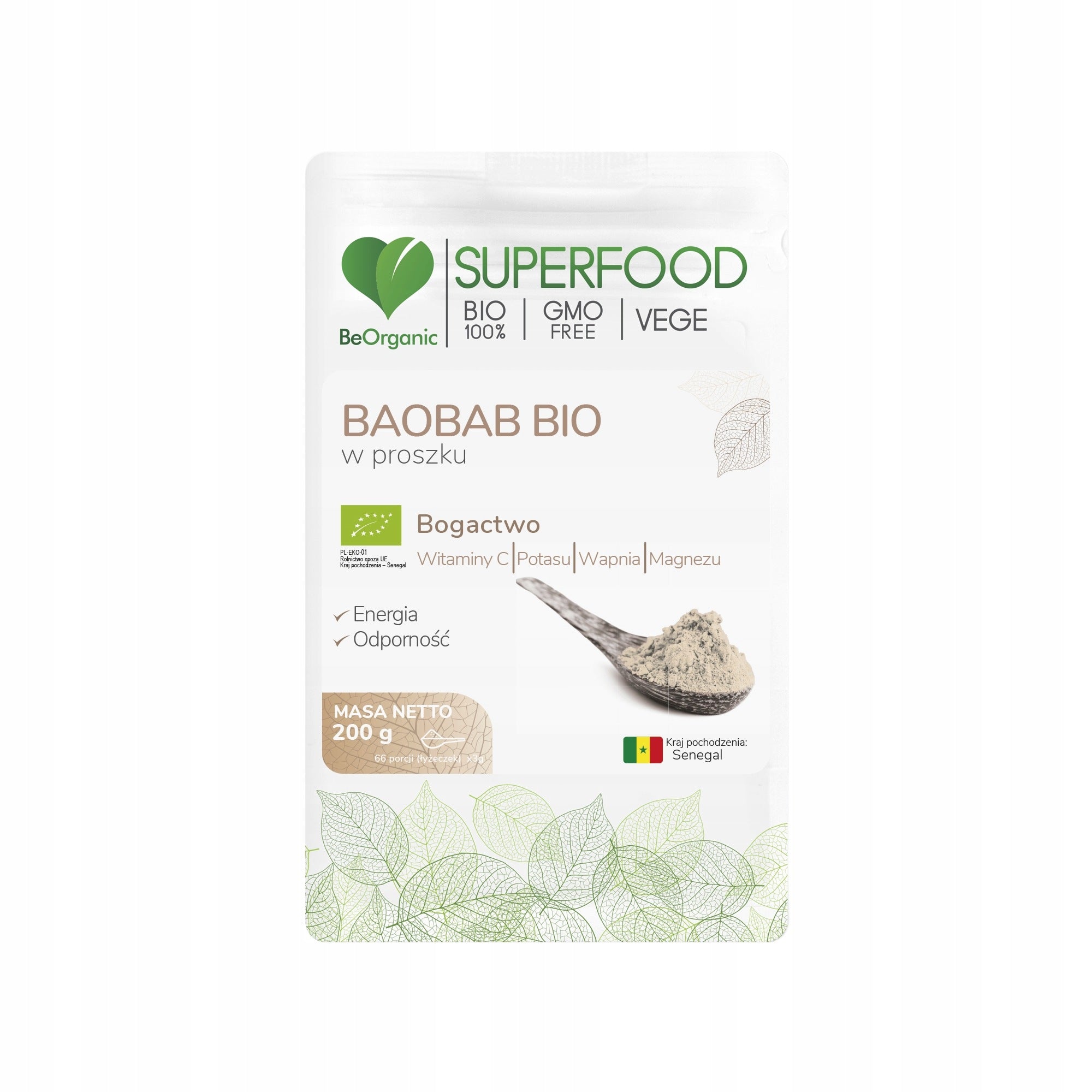 BeOrganic Superfood BAOBAB BIO Powder 200g VITAMIN C POTASSIUM CALCIUM MAGNESIUM Expiration date not specified