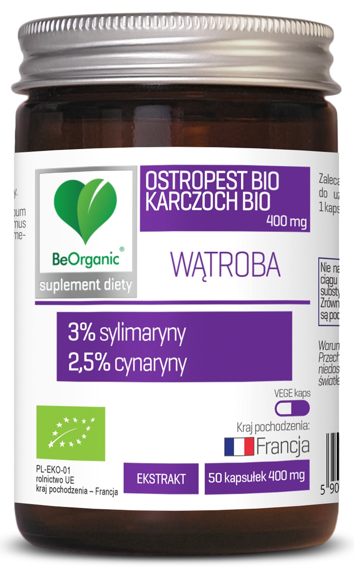 BeOrganic by Aliness OSTROPEST BIO 3% + ARTICHOKE BIO 2,5% 400mg 50 Capsules