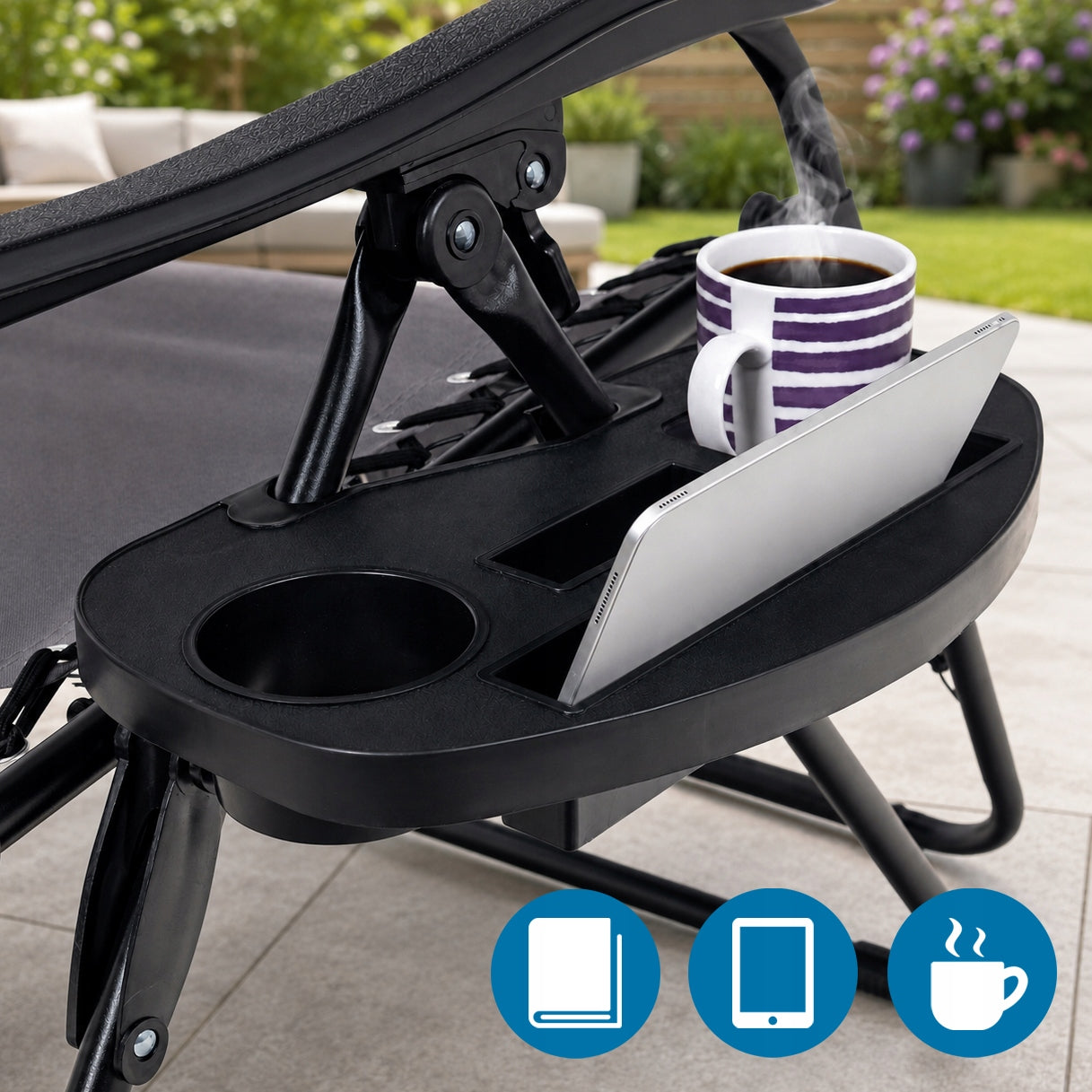 Beach Garden Lounger TRAY 4in1 Folding Armchair Adjustable LIGHT gravity Frame material metal