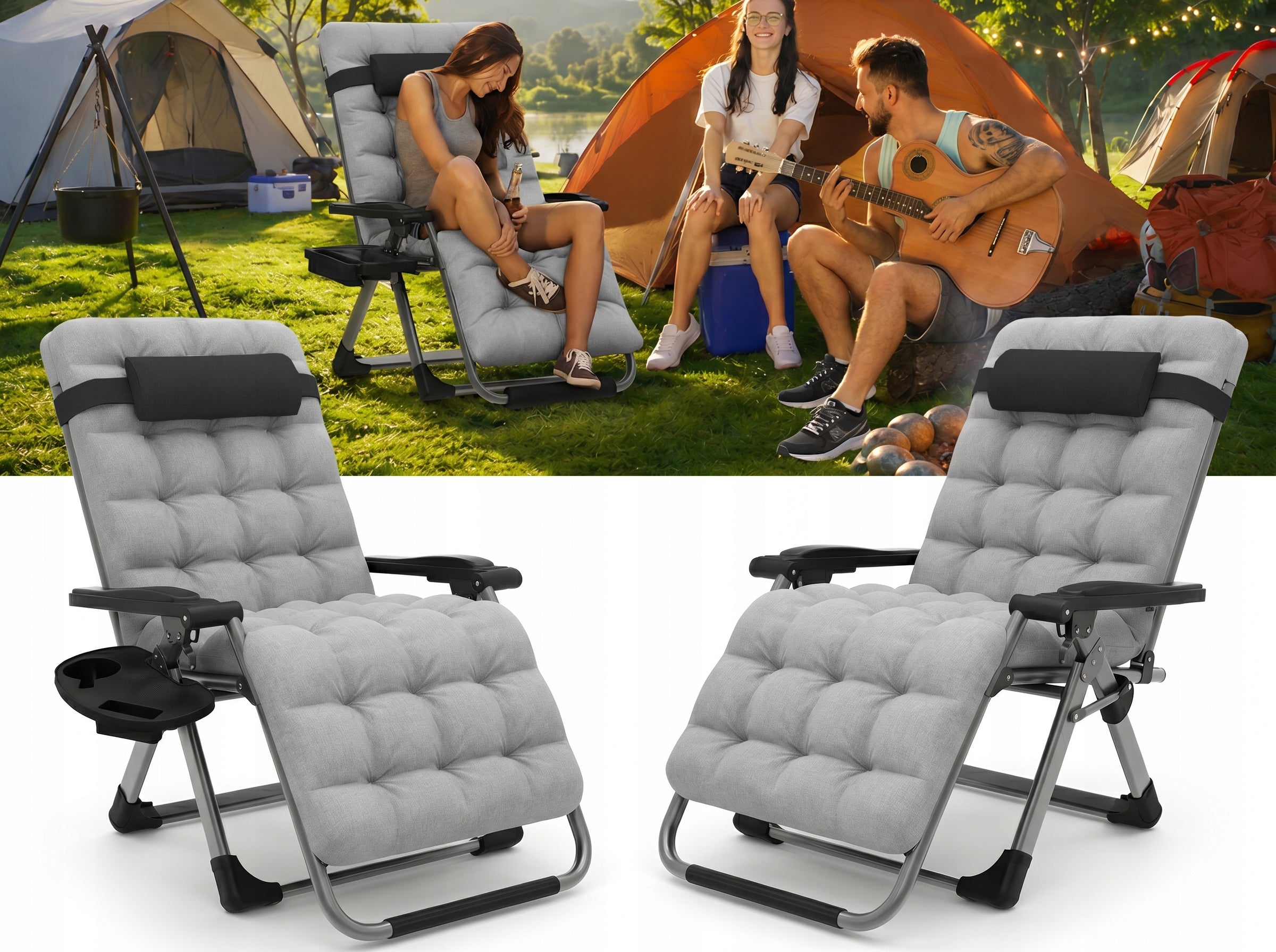 Beach Garden Lounger with THICK MATTRESS AND PILLOW comfortable folding strong Packaging status original