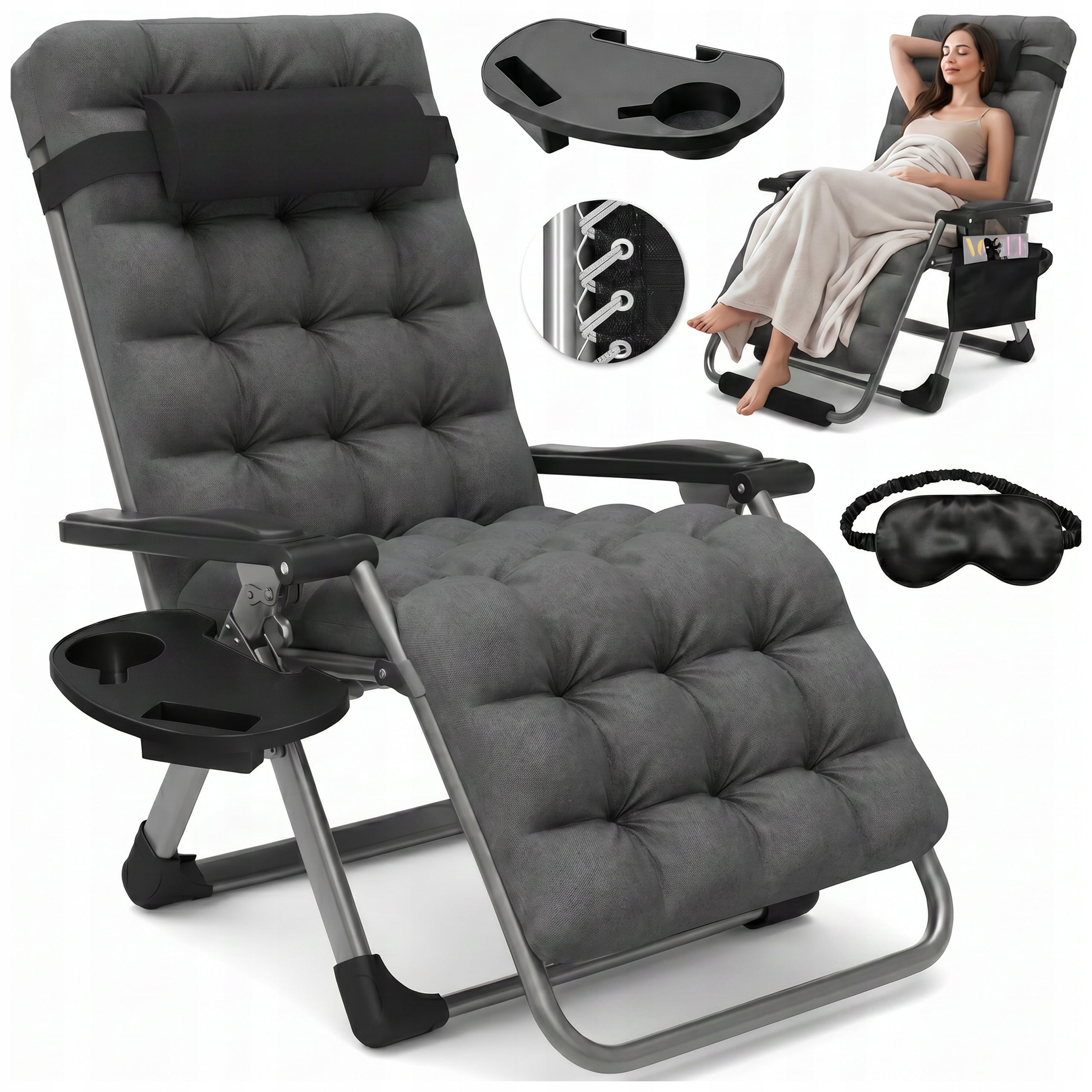 Beach Garden Lounger with THICK MATTRESS AND PILLOW comfortable folding strong