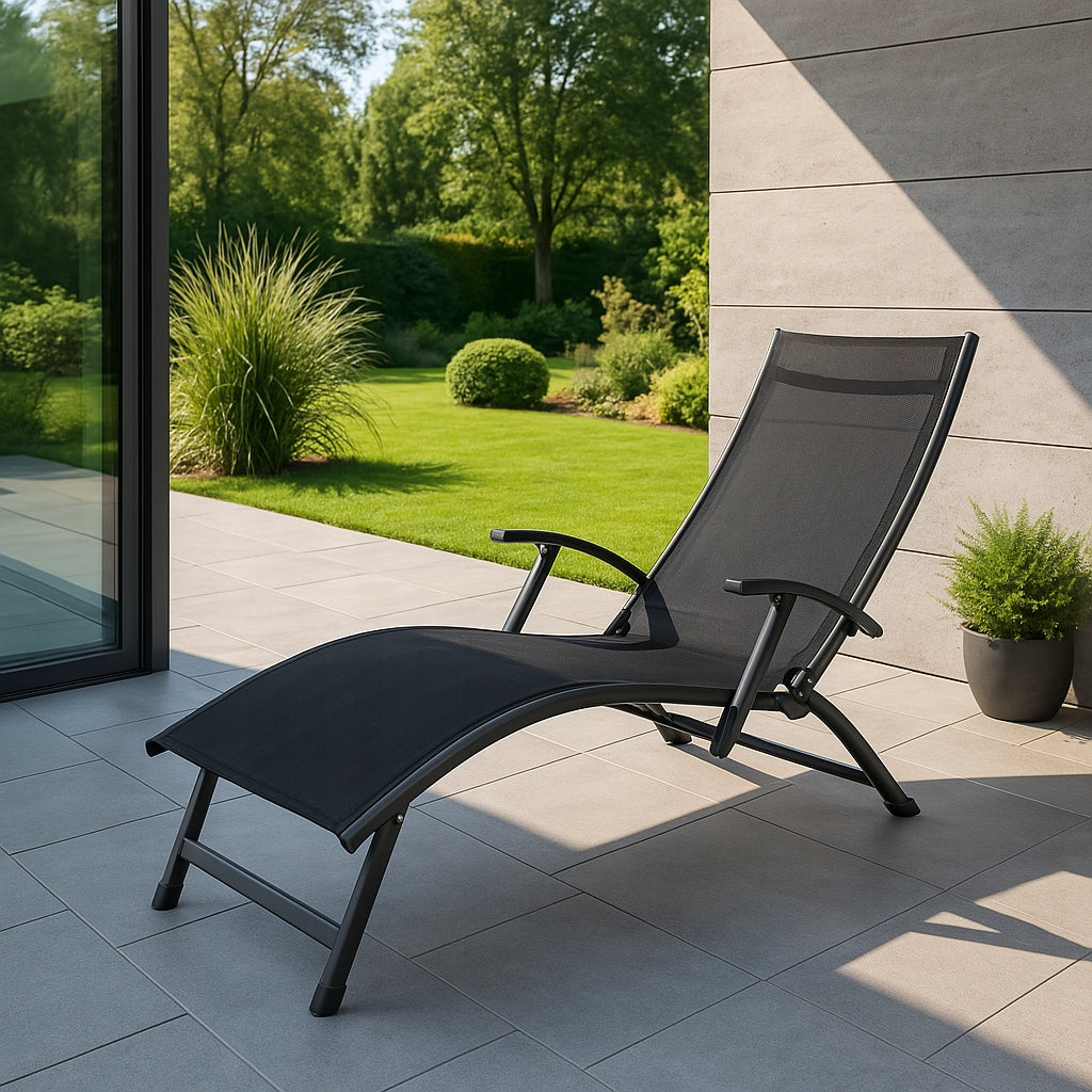 Beach Garden Sun Lounger Folding RELAX for Pool Garden Comfortable Strong Black Packaging status original