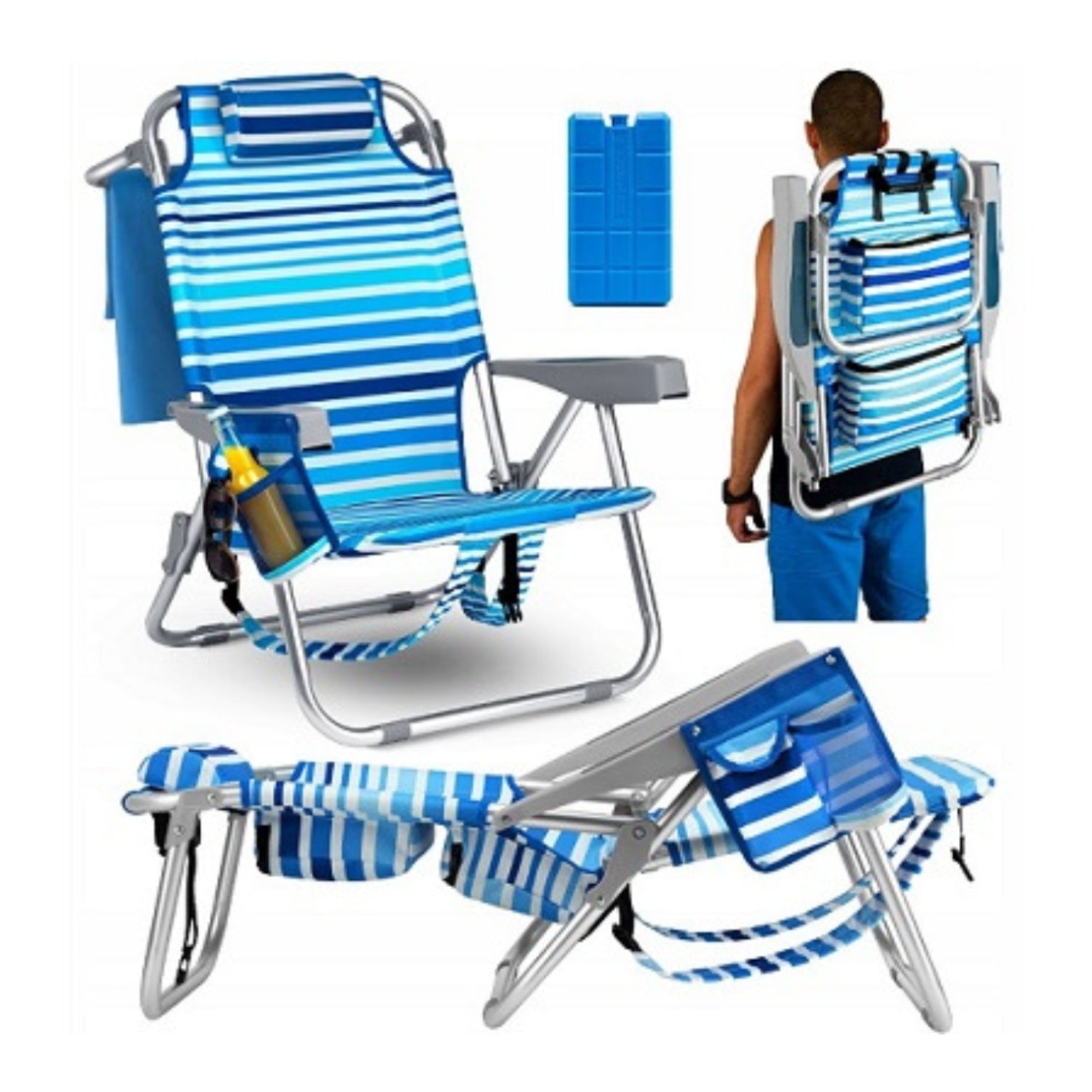 Beach Garden Sun Lounger Folding with Cushion Hiking Harness 150kg