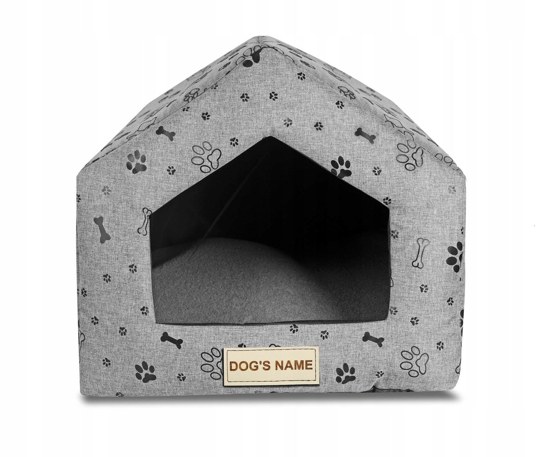 Bed Dog House Cat Booth Playpen for Dog Grey + Dog Name 50x40 cm Model Legowisko DOMEK