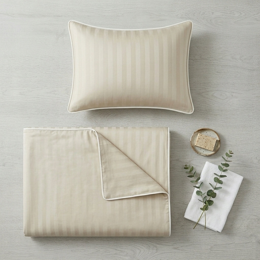Bedding 140x200 SINGLE COLOR TRIMMED PIPING damask WAR beige+white Packaging status original