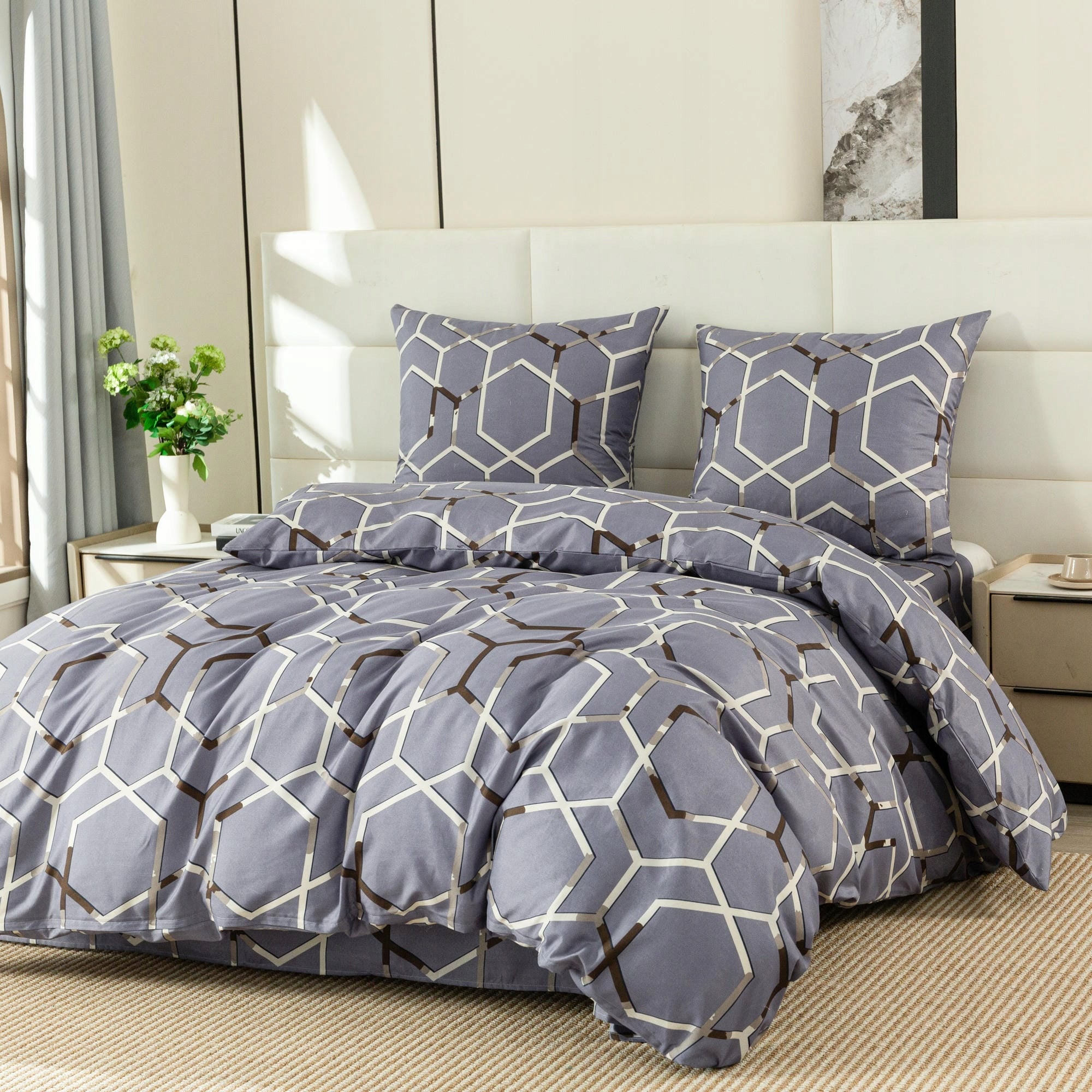 Bedding 160x200 Bedding Set 3-Piece 3D Grey Gold Multiple Patterns Packaging status original