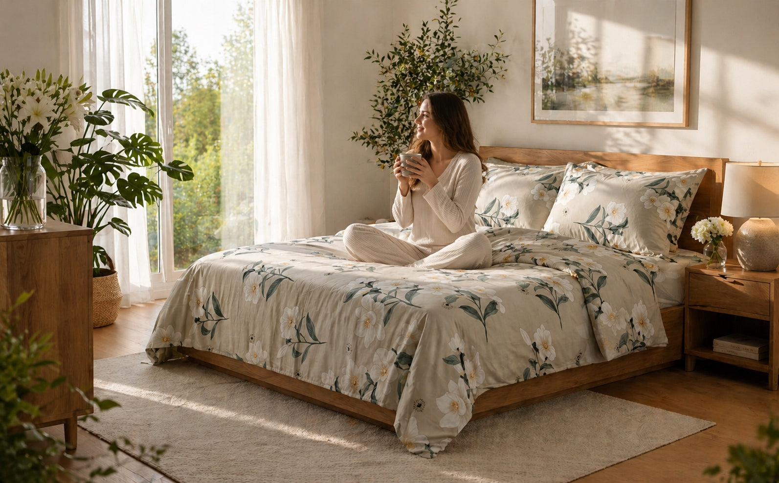 Bedding 160x200 satin cotton grey flowers set 3 el 2x70x80 castle Brand no brand