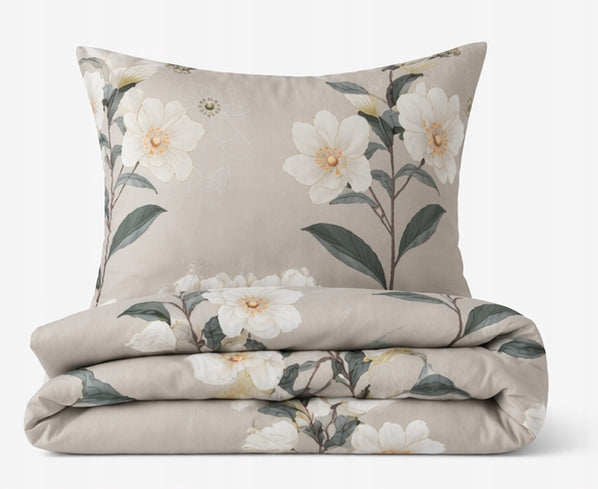 Bedding 160x200 satin cotton grey flowers set 3 el 2x70x80 castle Length of comforter cover 200 cm