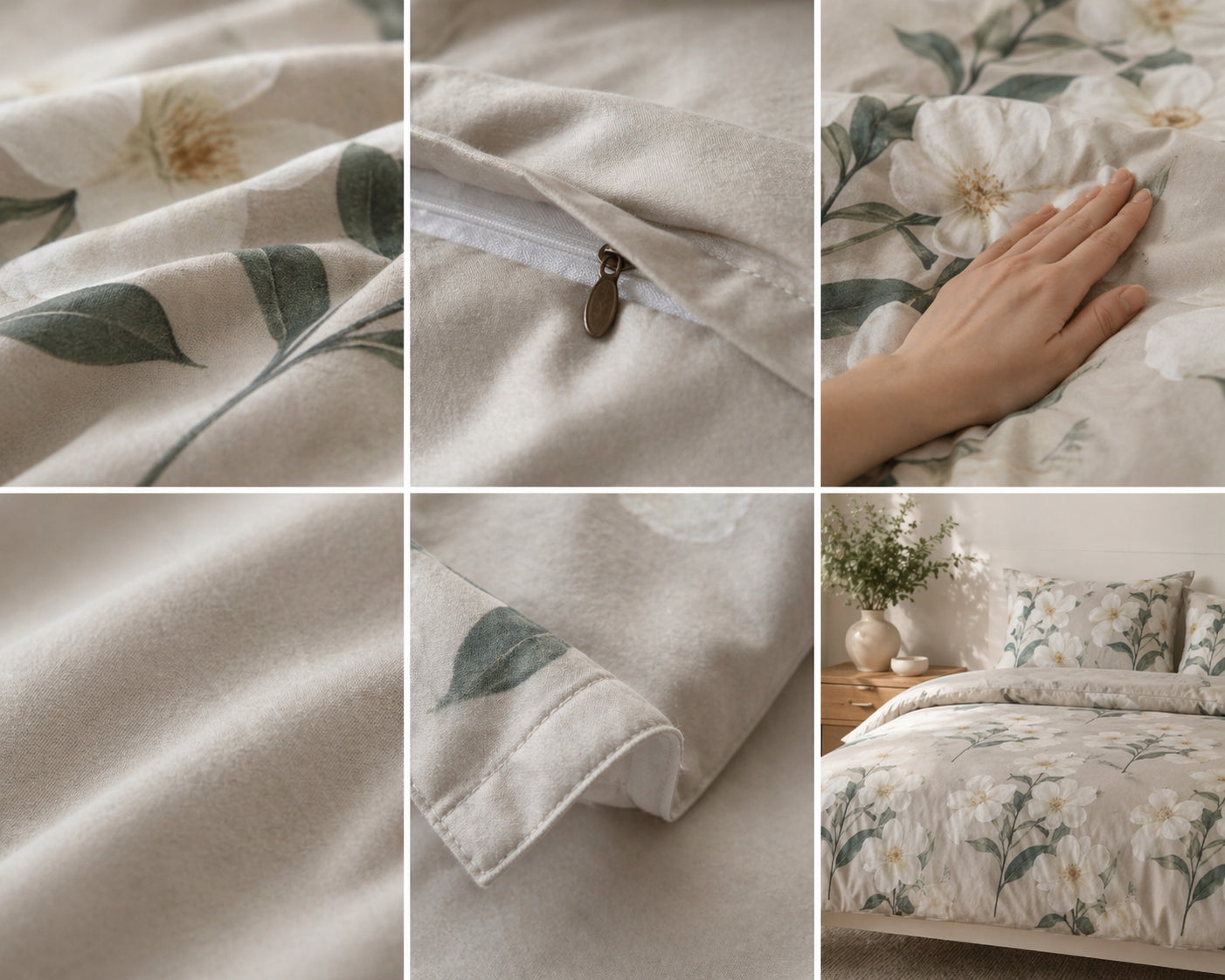 Bedding 160x200 satin cotton grey flowers set 3 el 2x70x80 castle Quilt dimensions 160x200cm