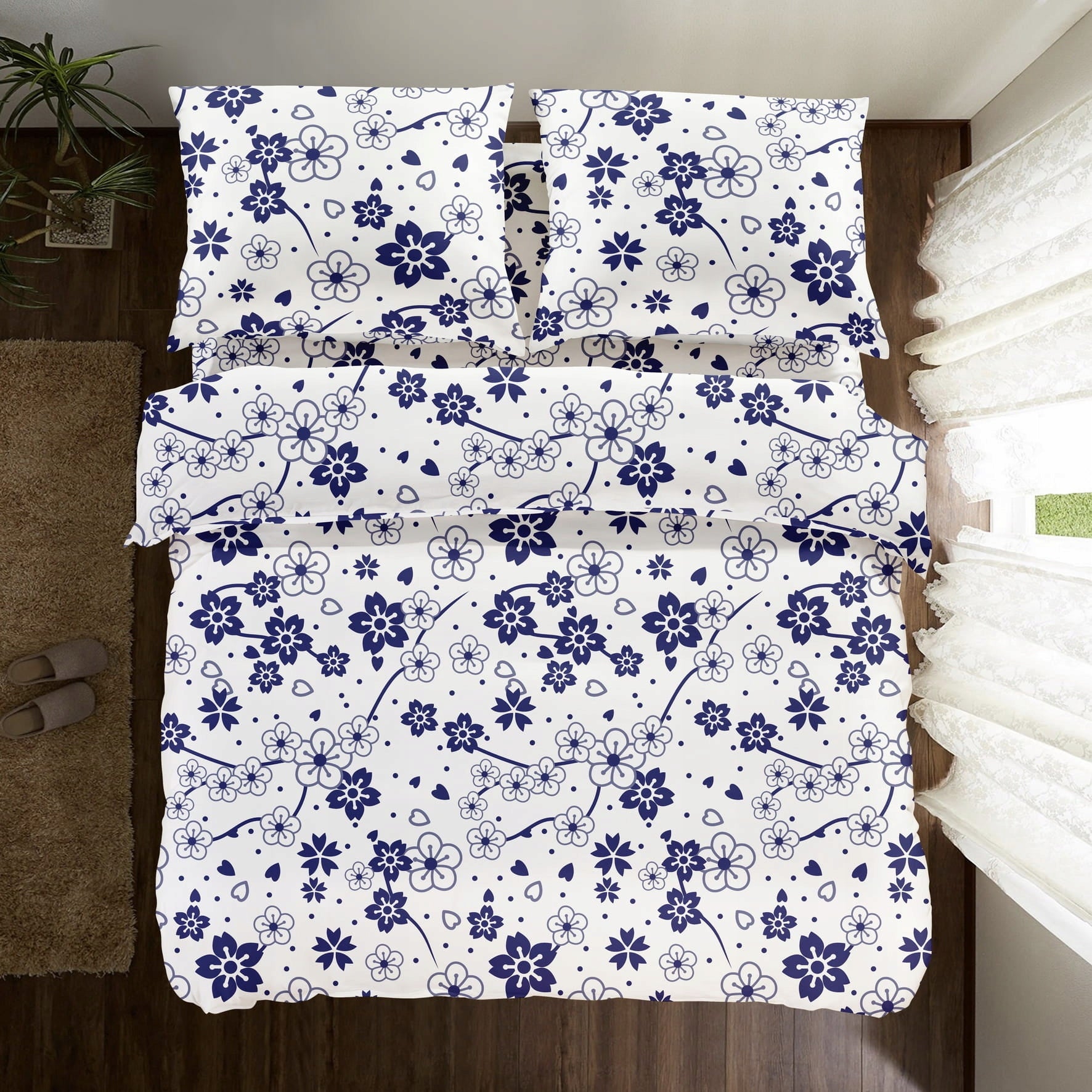 Bedding 200x200 +2 Pillowcases 70x80 Set of Double Bedding Flowers Blue EAN (GTIN) 5907544194293