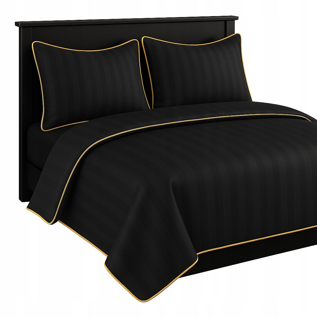 Bedding 200x220 SINGLE COLOR TRIMMED PIPING damask WAR black+gold