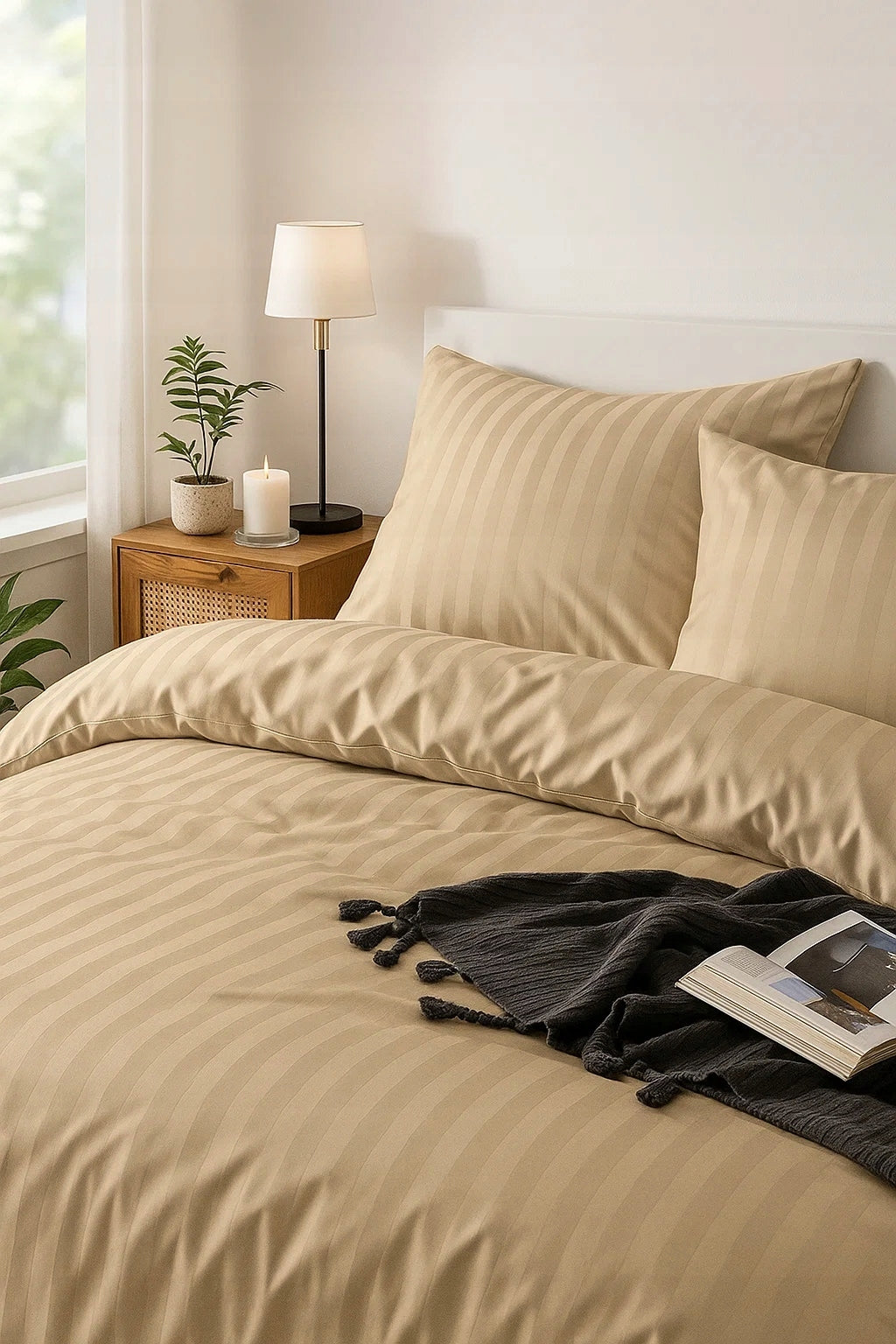Bedding 200x220 striped damask hotel satin set beige Manufacturer code Komplet pościeli adamaszek 200x220 hotelowa