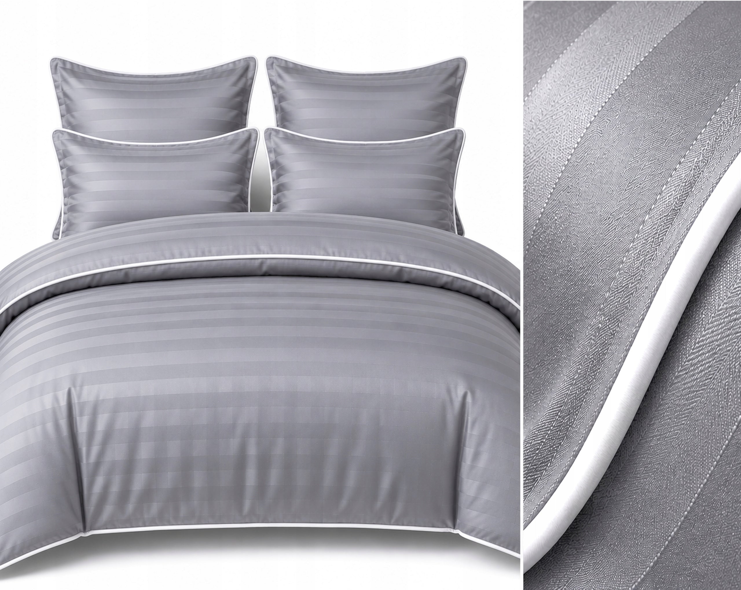Bedding Grey with White Ribbon Adamaszek Premium 160x200 Hotel Elegance