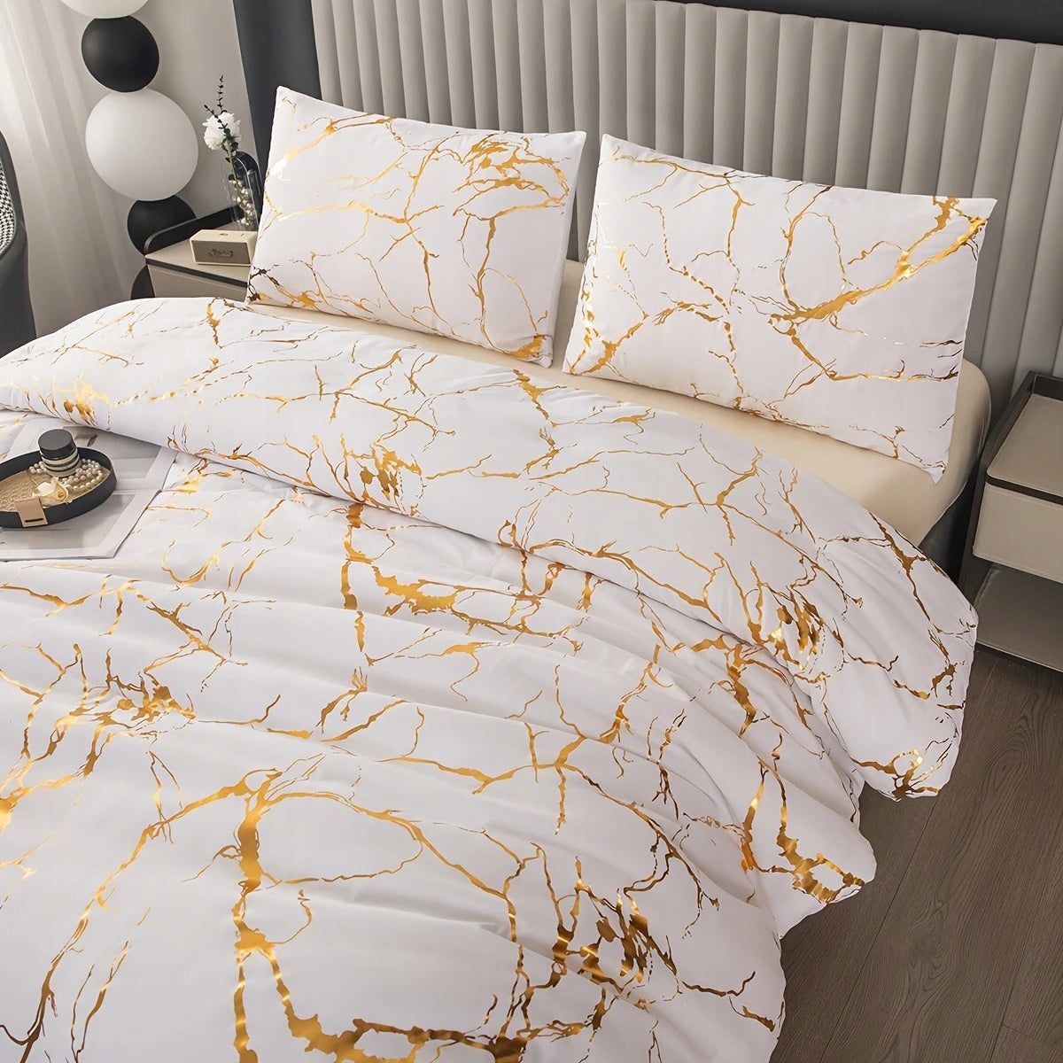 Bedding Marble White Gold Application 160x200 Set Marble Brand Xzhome