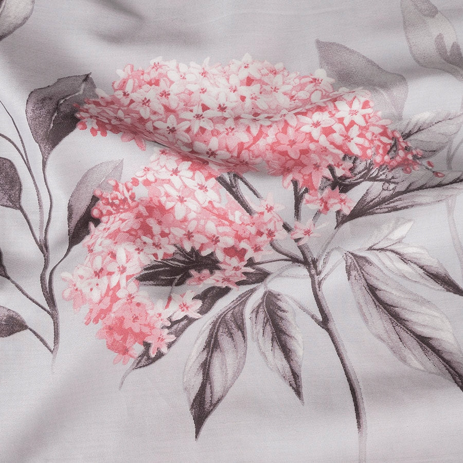 Bedding Set 220x200 cm Grey with Pink Flowers and Green Leaves Manufacturer code 100054/SAT/000/220200/1