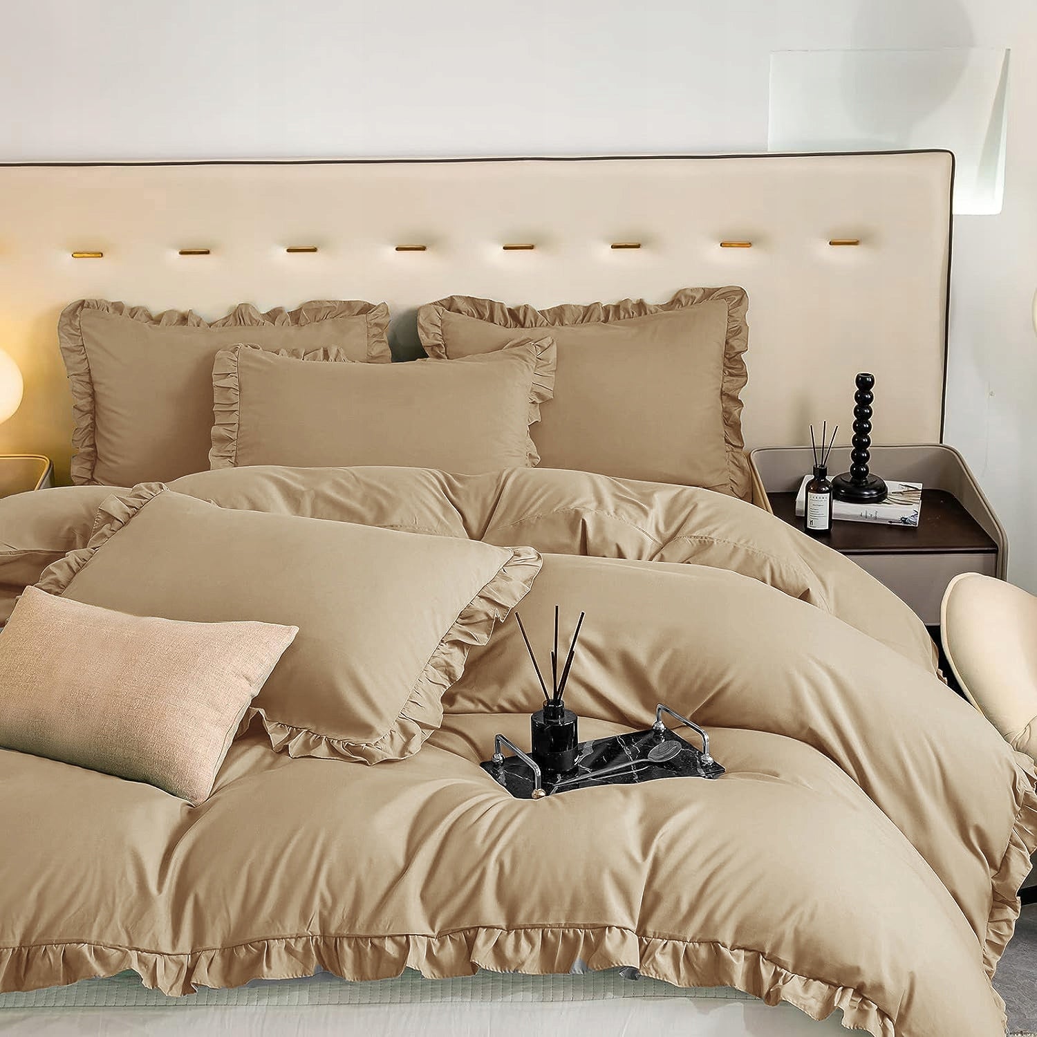 Bedding Set with Falbanka 200x220 Walnut Bedroom Elegant Premium Brand Xzhome