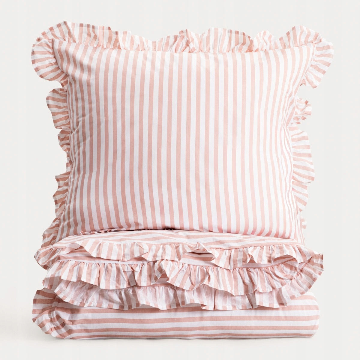 Bedding TRUDY cotton with pink stripes with frill 140x200 1*70x80cm HOMLA