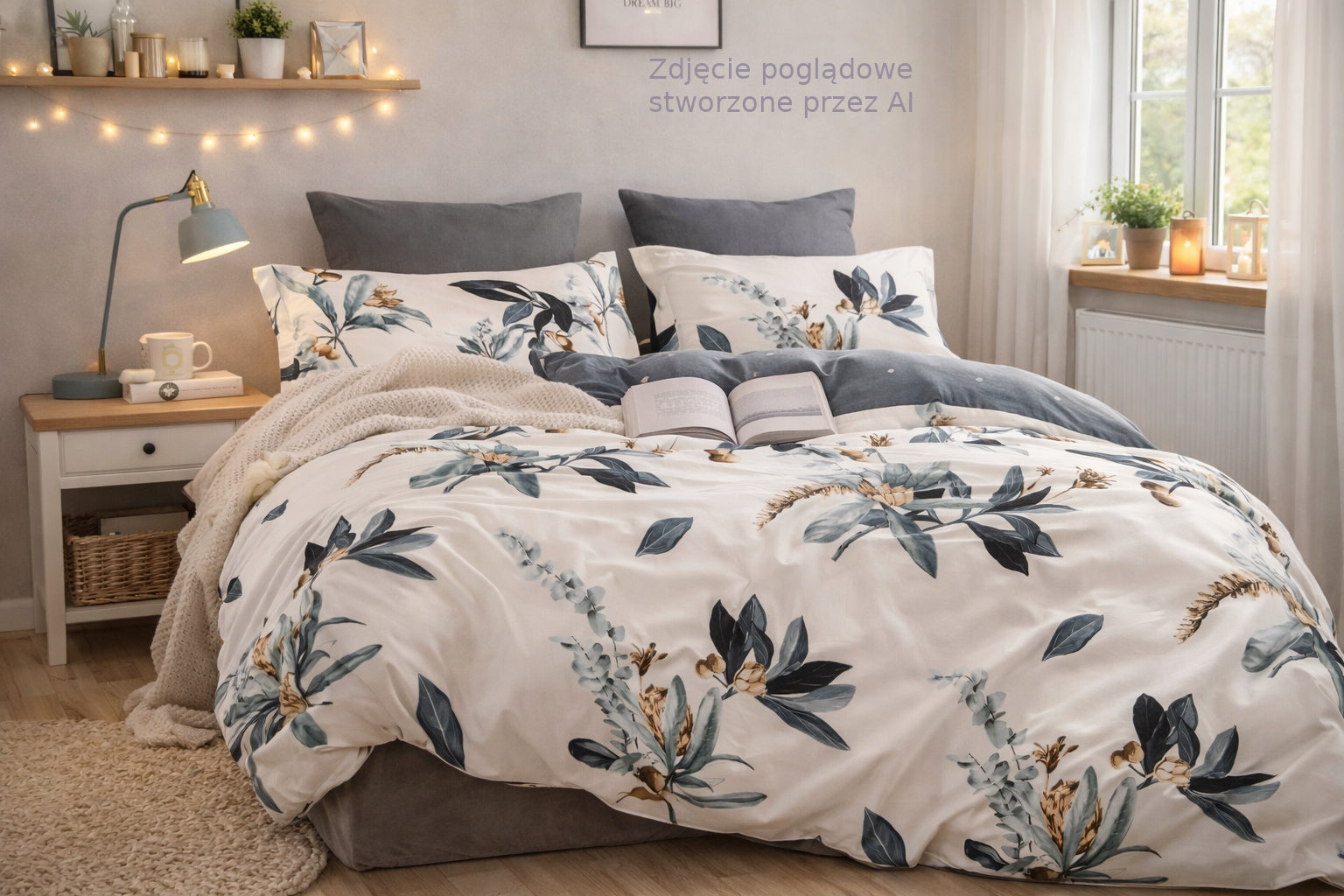 Bedding set 100% cotton Mengtianzi B-1179 white with flowers 160x200 3el Packaging status original