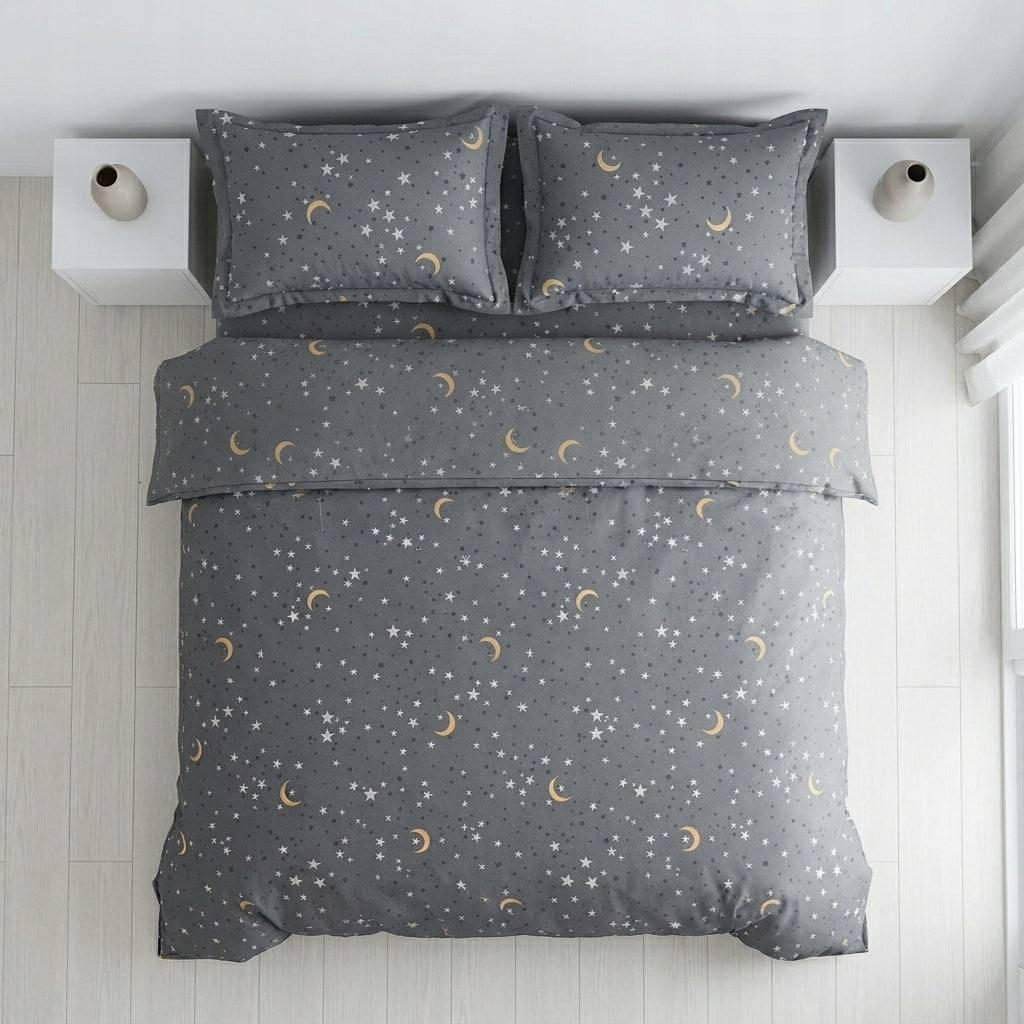 Bedding set 3-cz 160x200 + 2*70x80 cotton grey stars moon night Length of comforter cover 200 cm