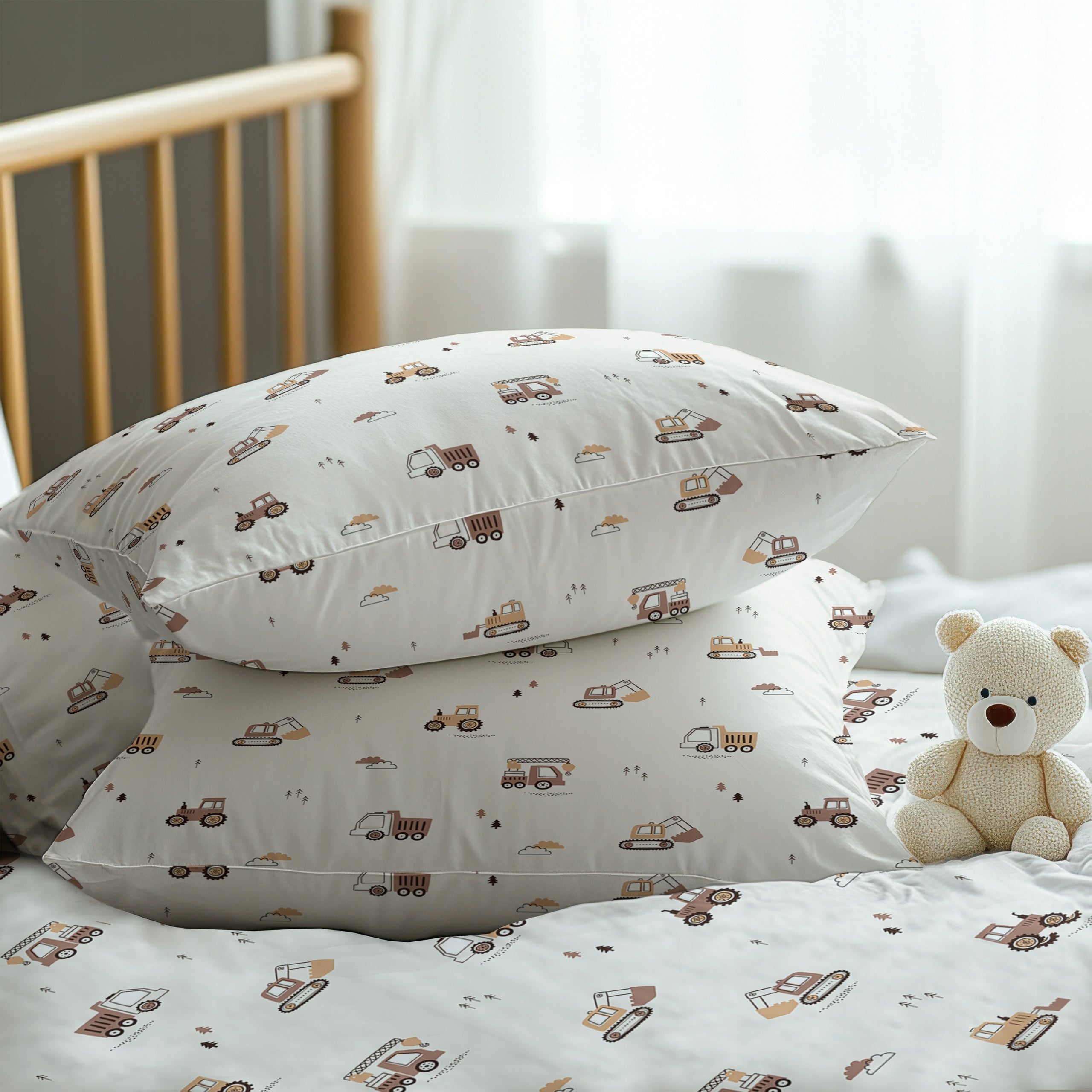 Bedding set Cotton 140x200 Pattern: Excavators beige Quilt dimensions 140x200cm
