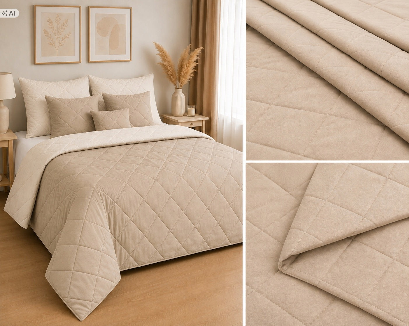 Bedspread 120x200 QUILTED DOUBLE-SIDED Kapa plaid Beige with ecru Brand Polskie Tkaniny