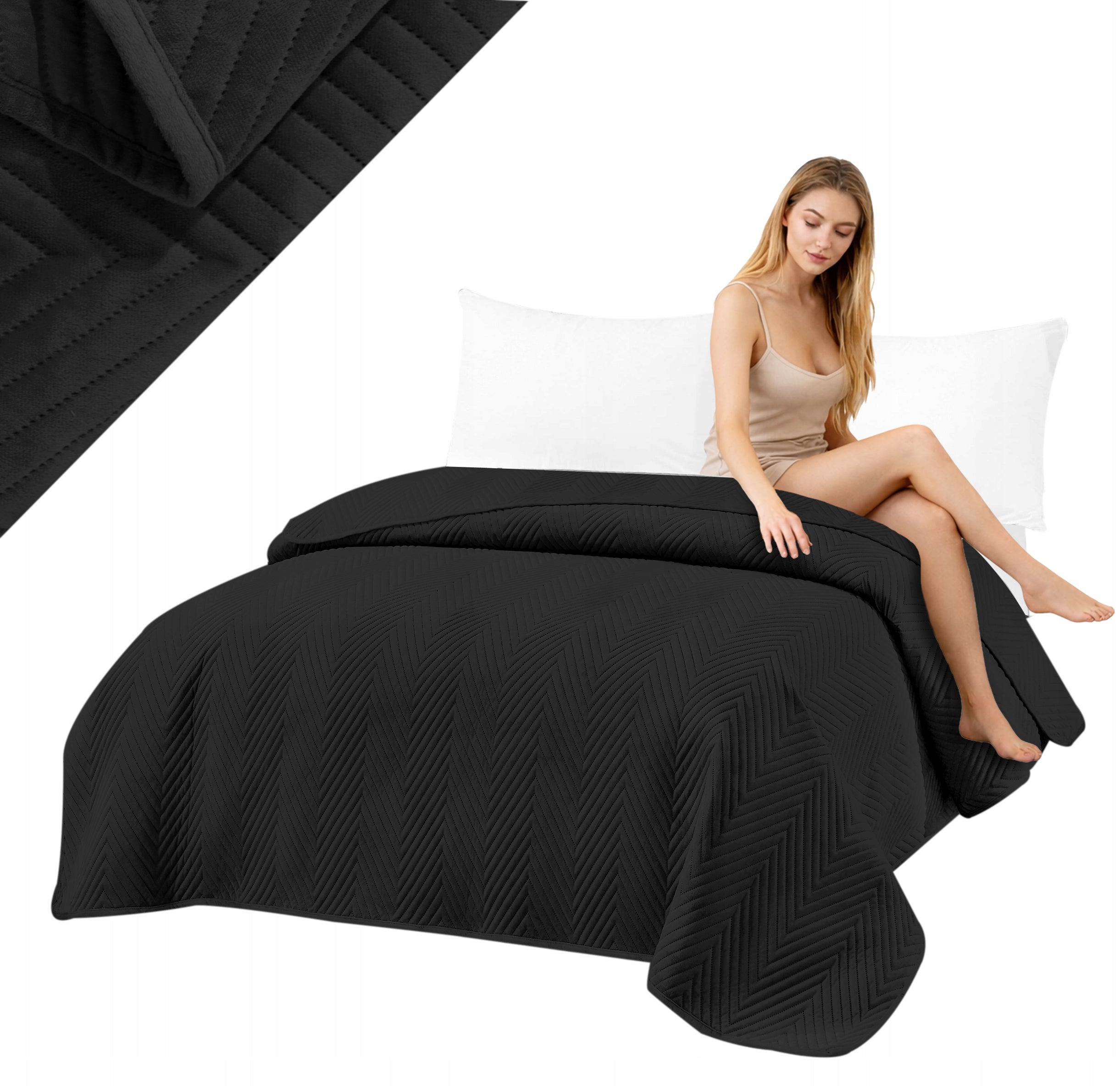 Bedspread 200x220 For Bed Velour Black Quilted Herringbone Multiple Colors