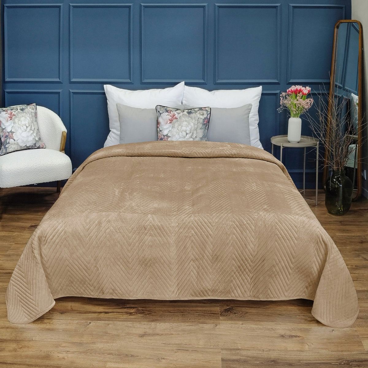 Bedspread sofa 170x210 VELOUR velvet quilted cap Caden BEIGE Brand Łóżkoholicy